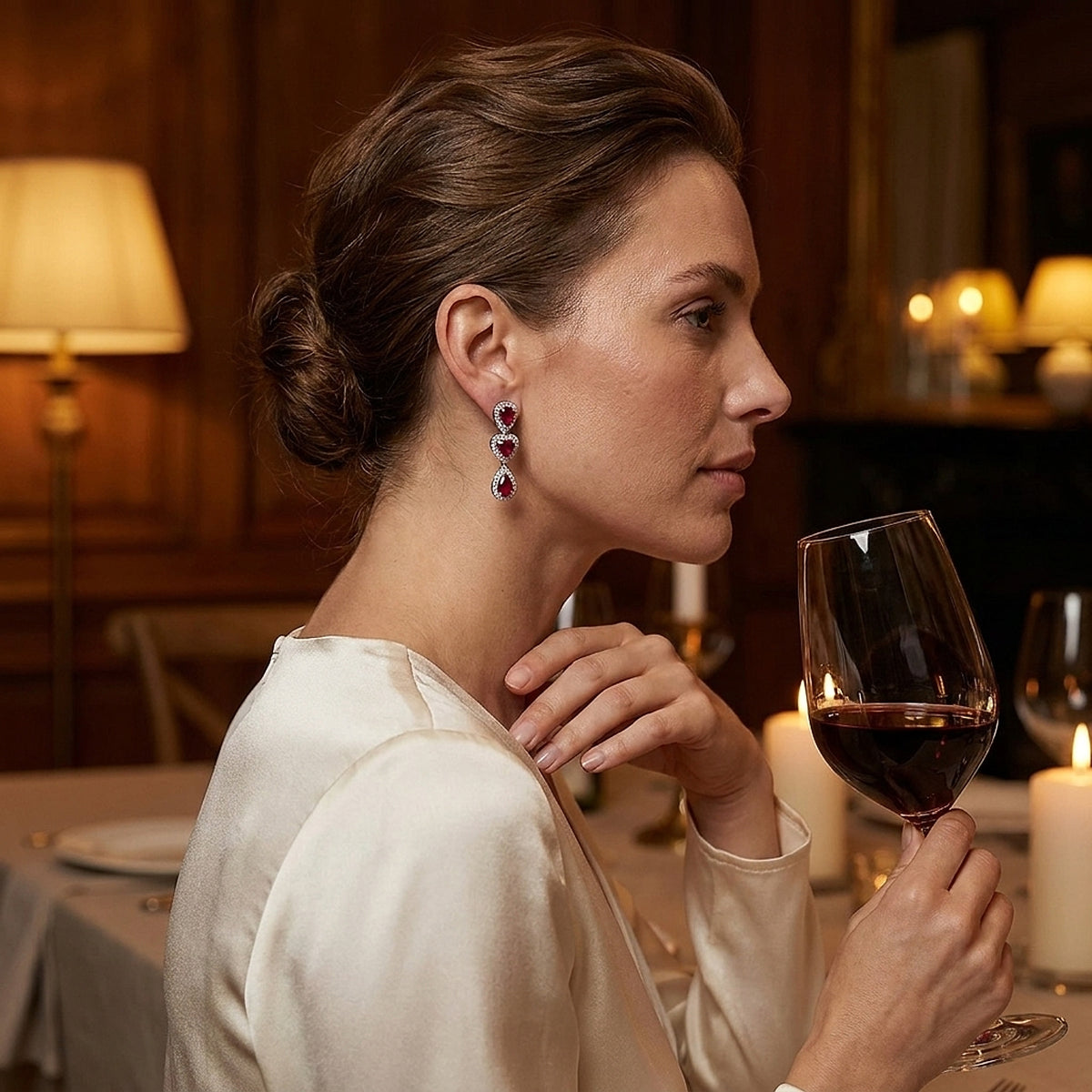 18K White Gold Burma Ruby and Diamond Drop Earrings