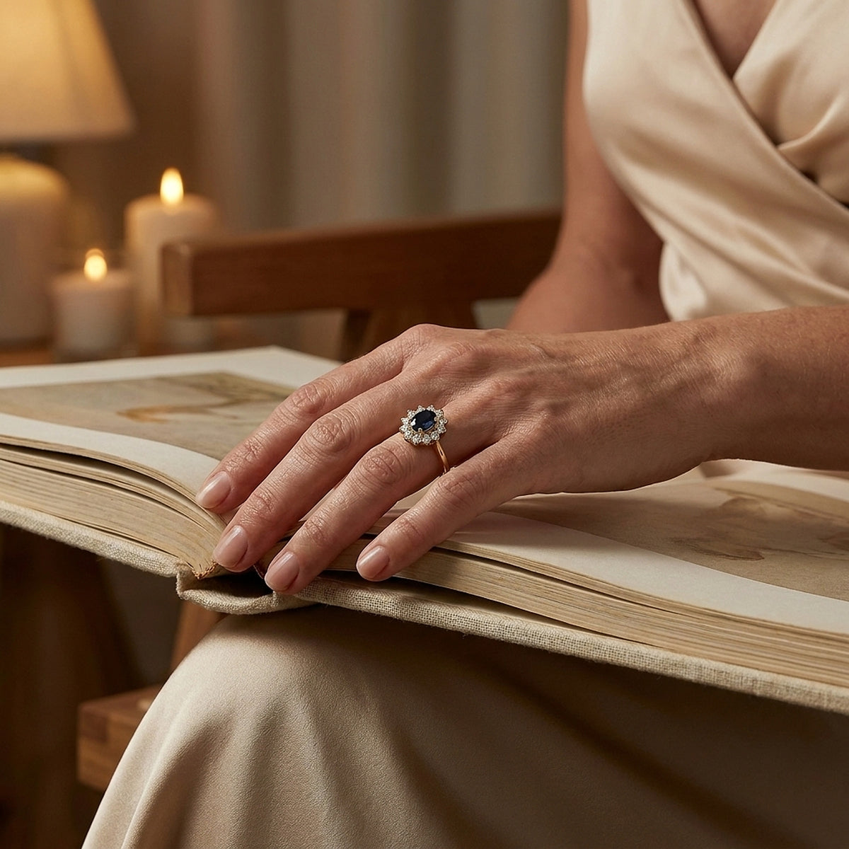 18K Yellow Gold Sapphire and Diamond Cocktail Ring