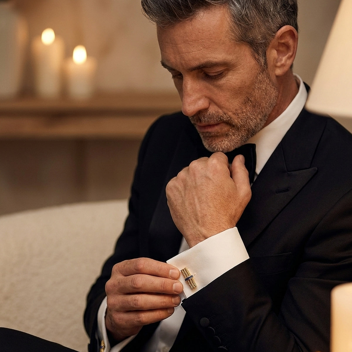French Mid-Century 18K Yellow Gold and Sapphire Cuff Links