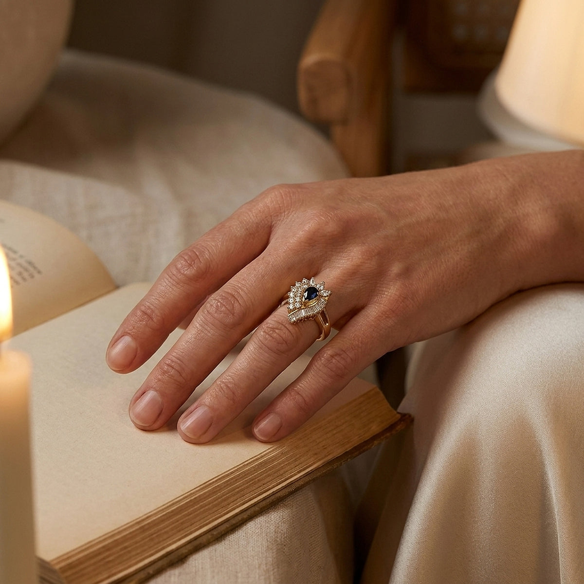 14K Yellow Gold Sapphire and Diamond Cocktail Ring