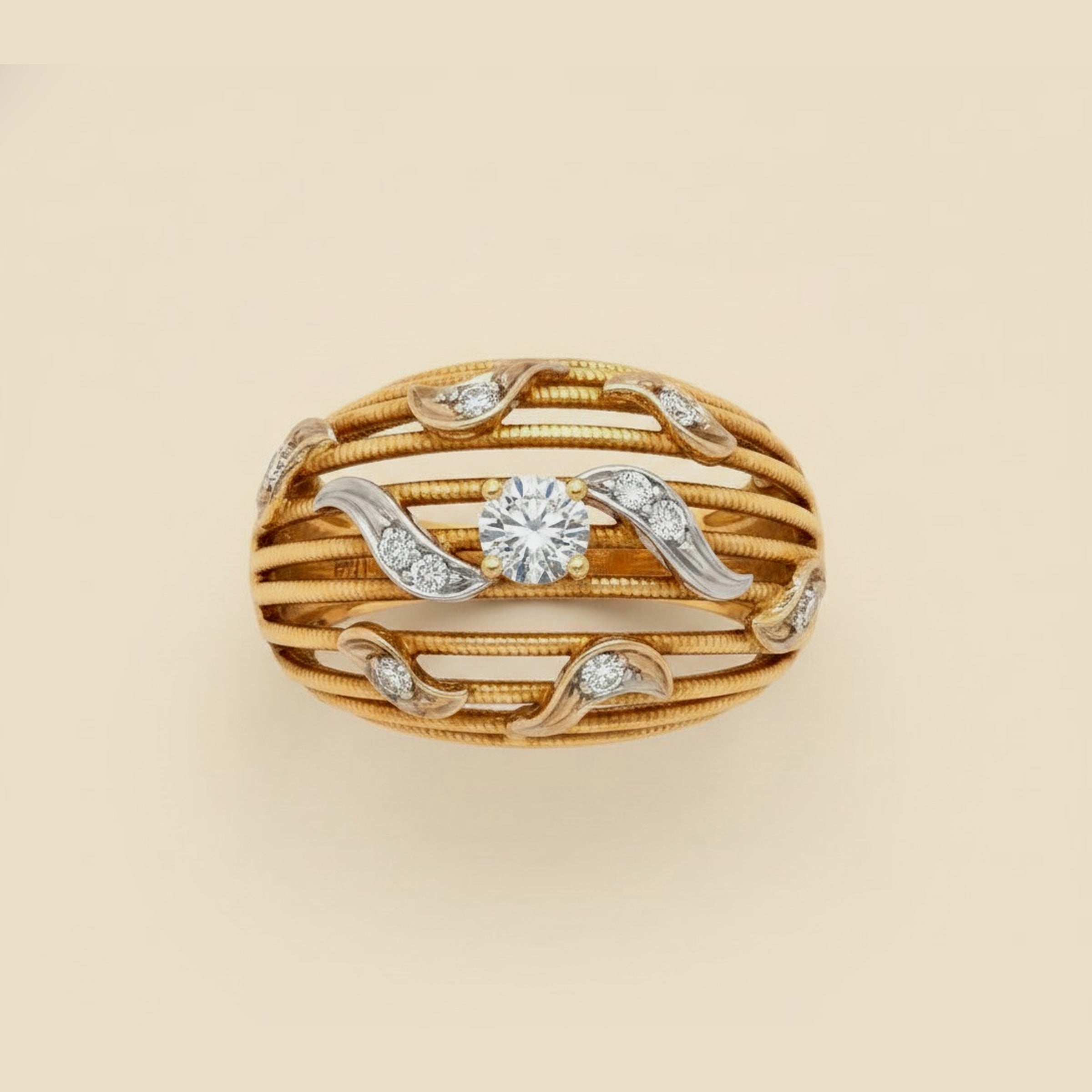 Multiple Rows of Gold Wire with Diamond Dome Ring – Empire Diamond – view 2