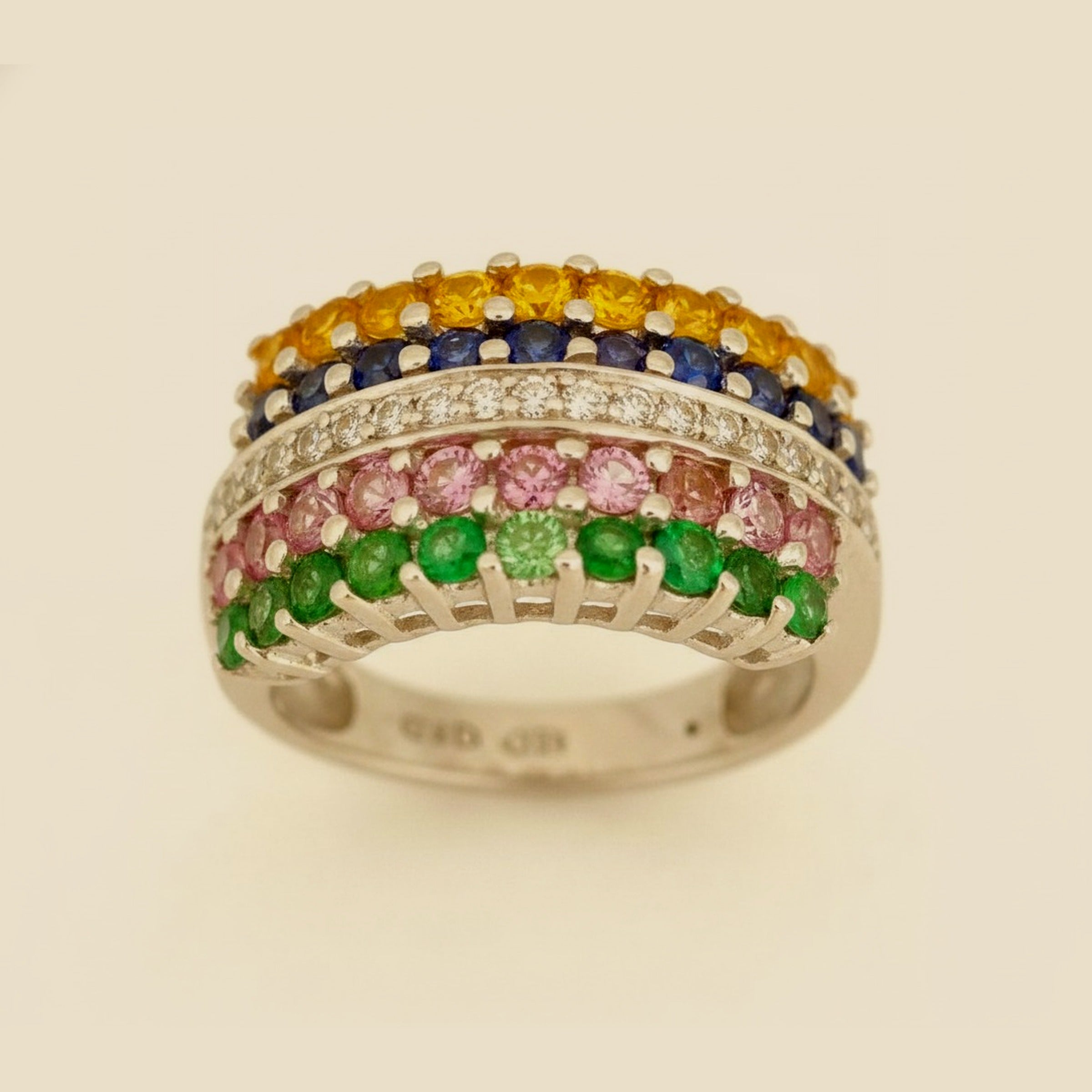 Natural Sapphire Rainbow & Diamond Ring