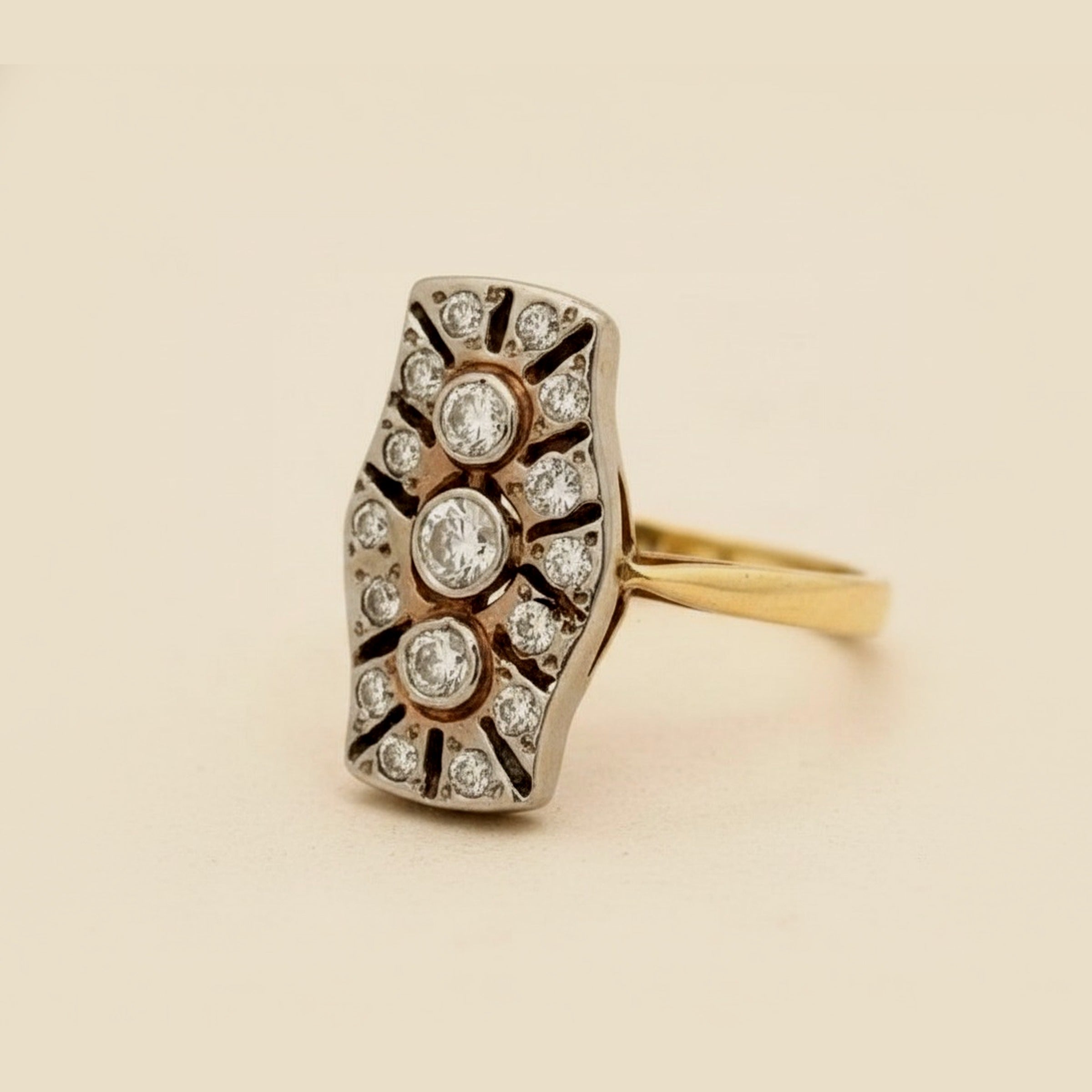 Old European Dinner Ring in Yellow/White Gold