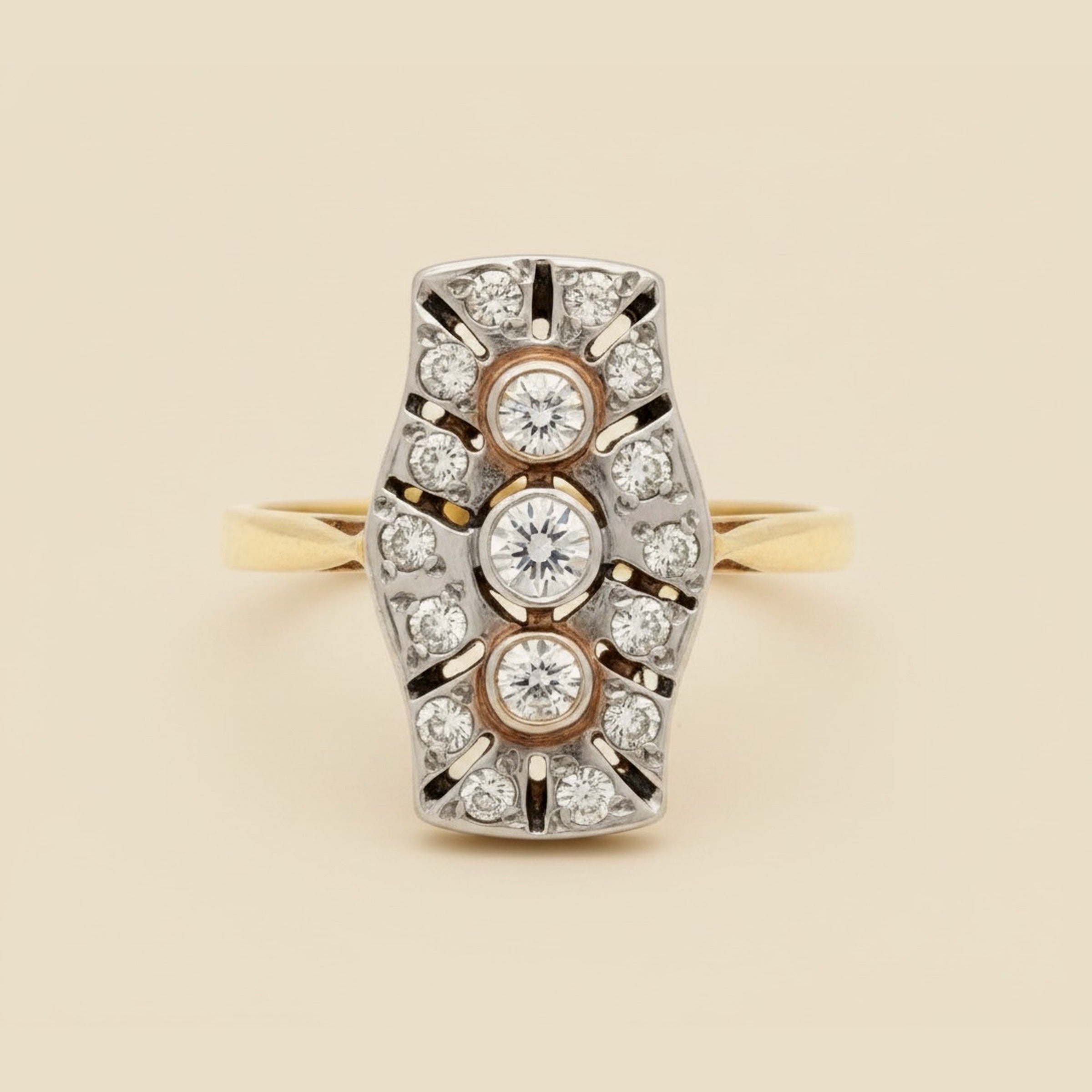 Old European Dinner Ring in Yellow/White Gold