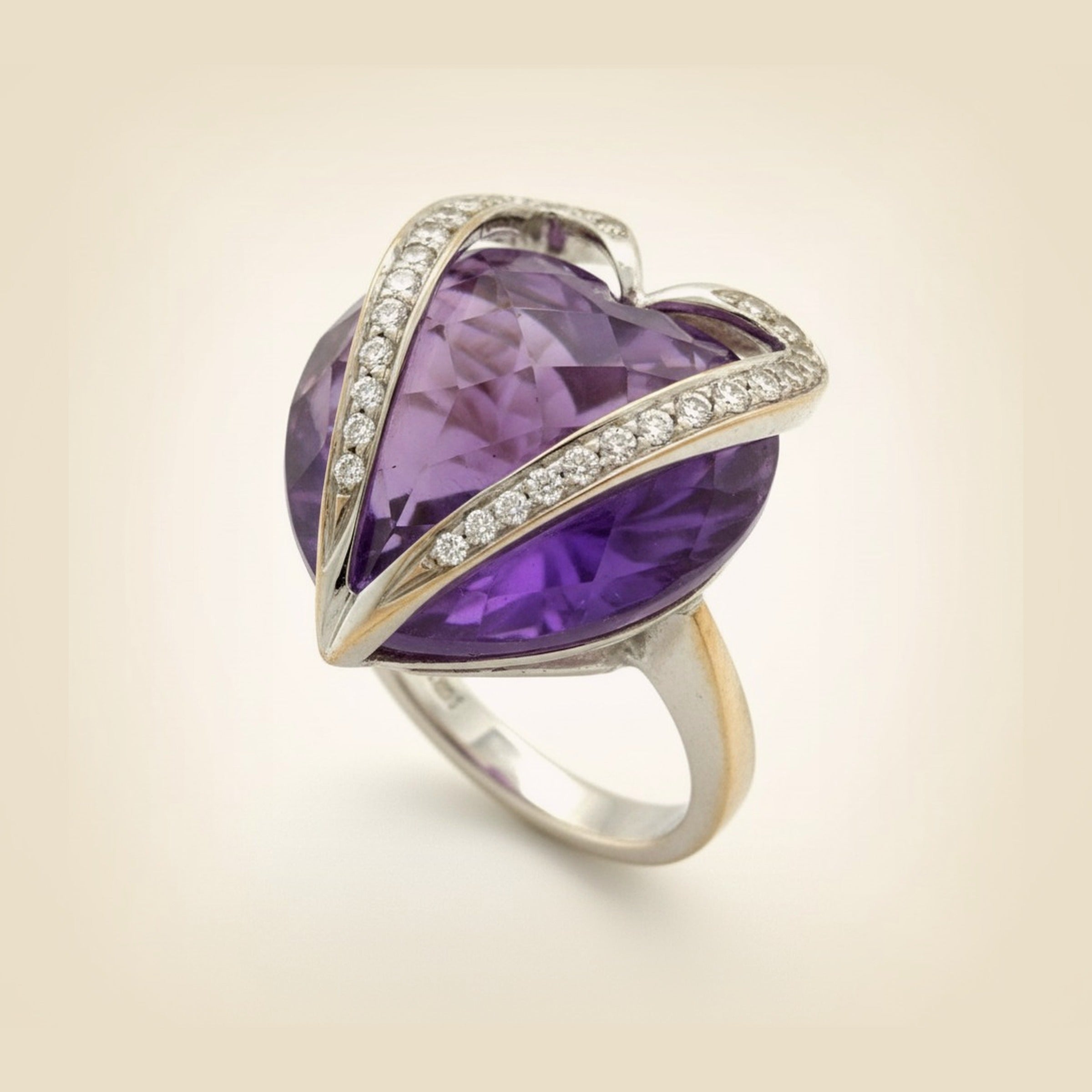 Open Diamond Heart Checkerboard Amethyst Heart Ring – Empire Diamond