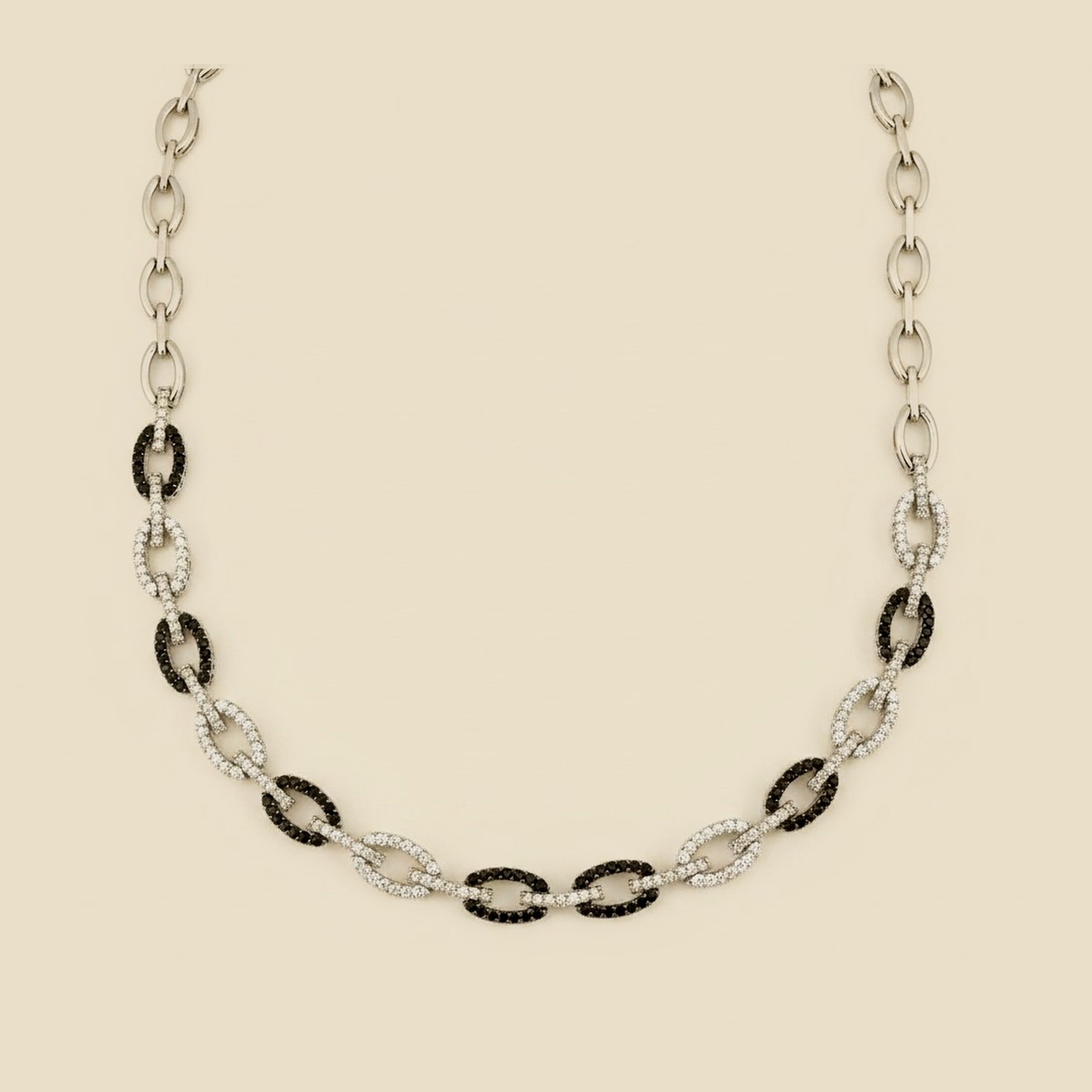 Open Oval Link Black & White Diamond Necklace