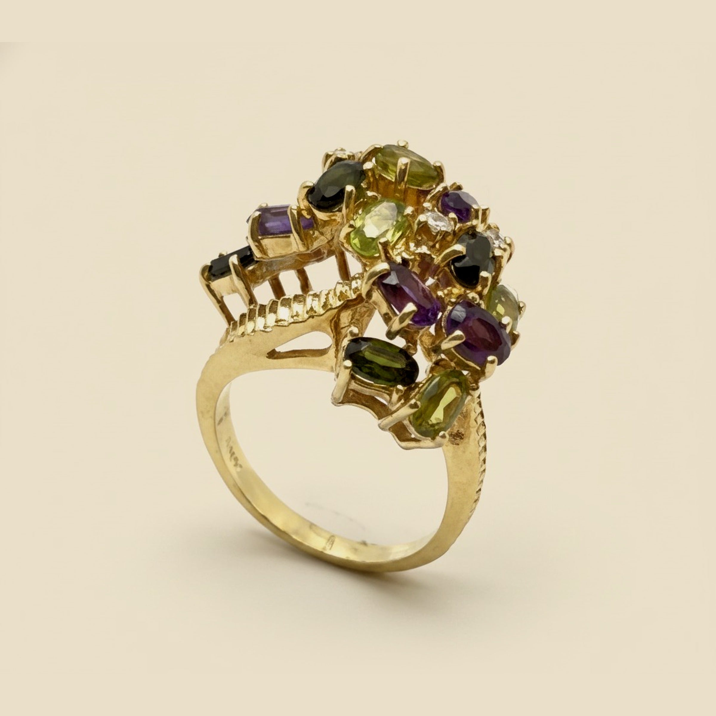 Oval Peridot Green Tourmaline Amethyst & Diamond Cluster Ring – Empire Diamond