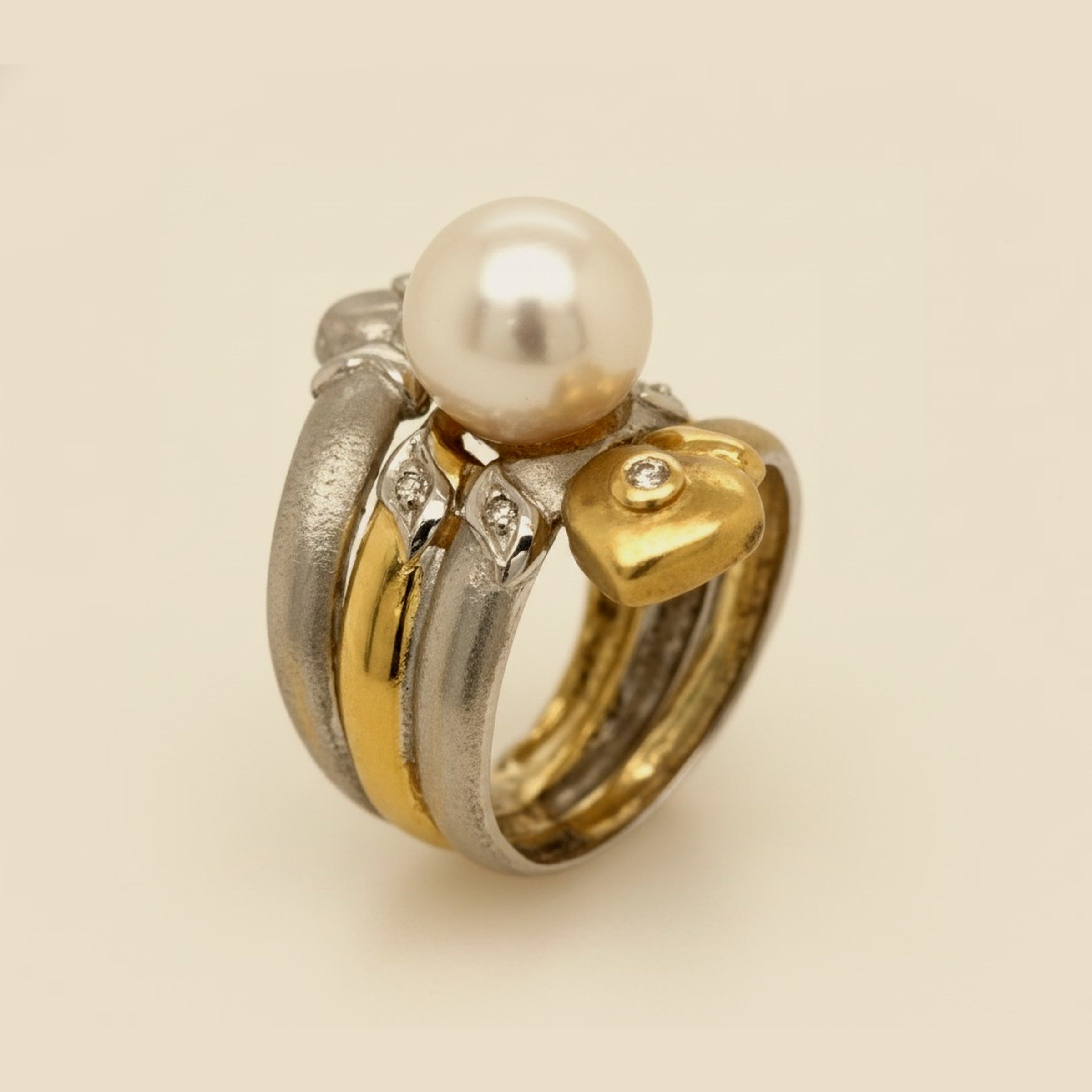 Pearl & Diamond Heart-Motif Bypass Ring – Empire Diamond – view 2