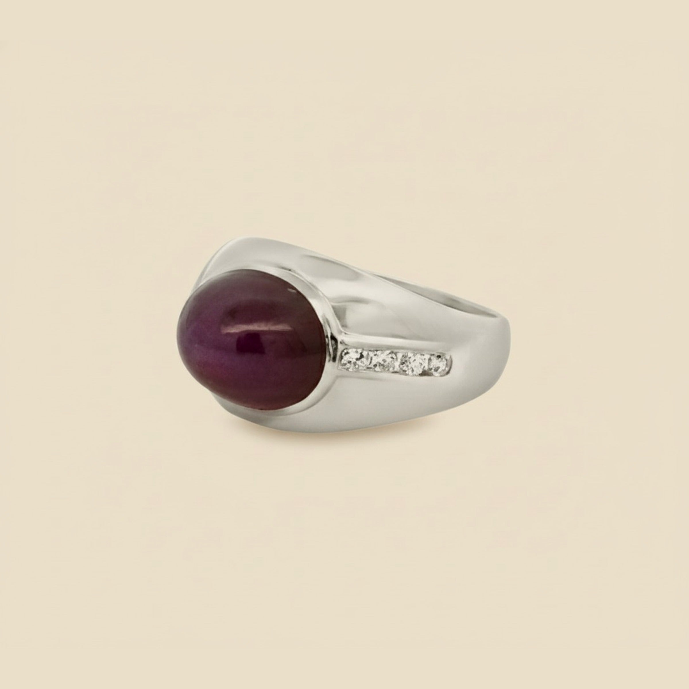 Platinum Cabochon Star Ruby & Diamond Cocktail Ring