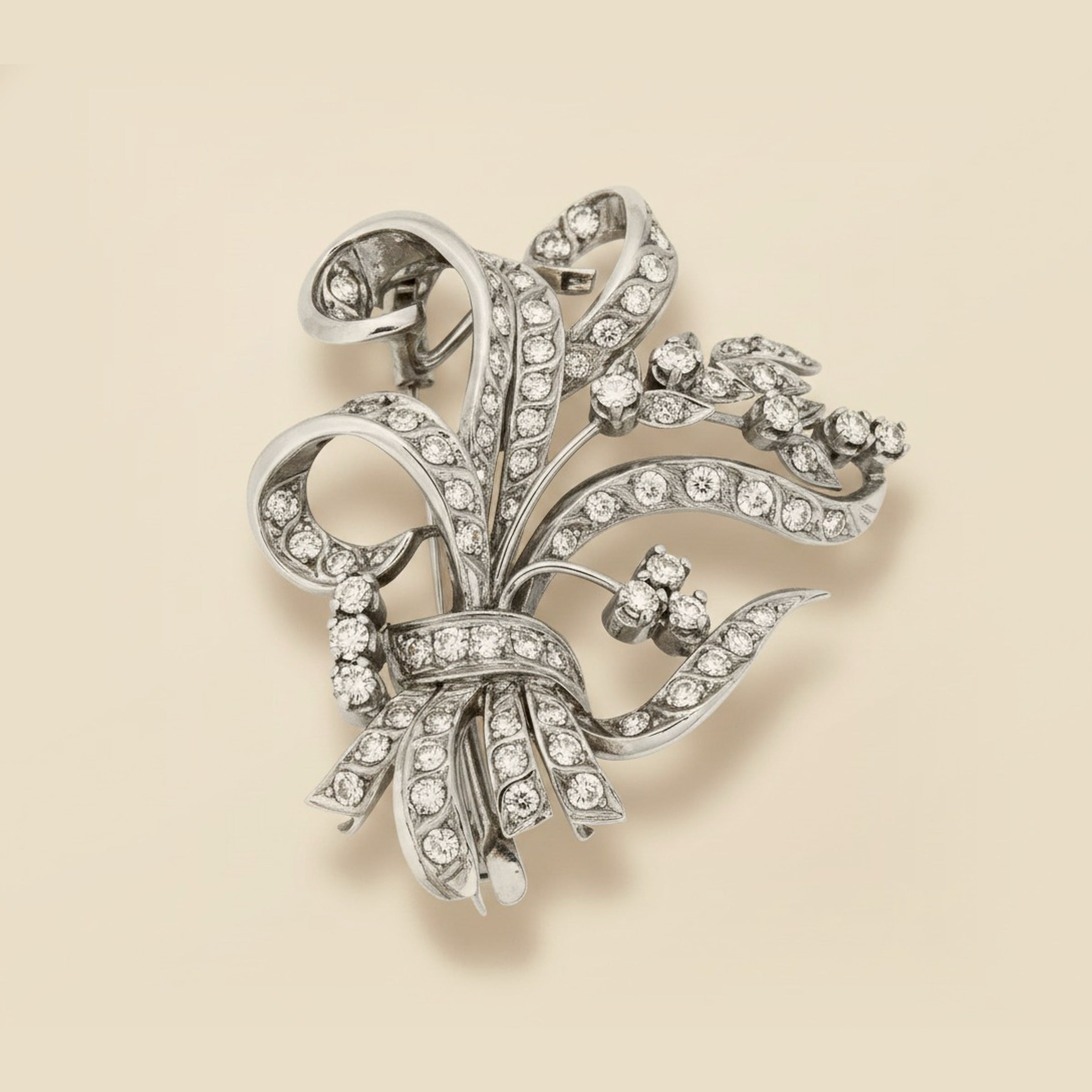 Platinum Diamond Free-Form Bow Pin – Empire Diamond