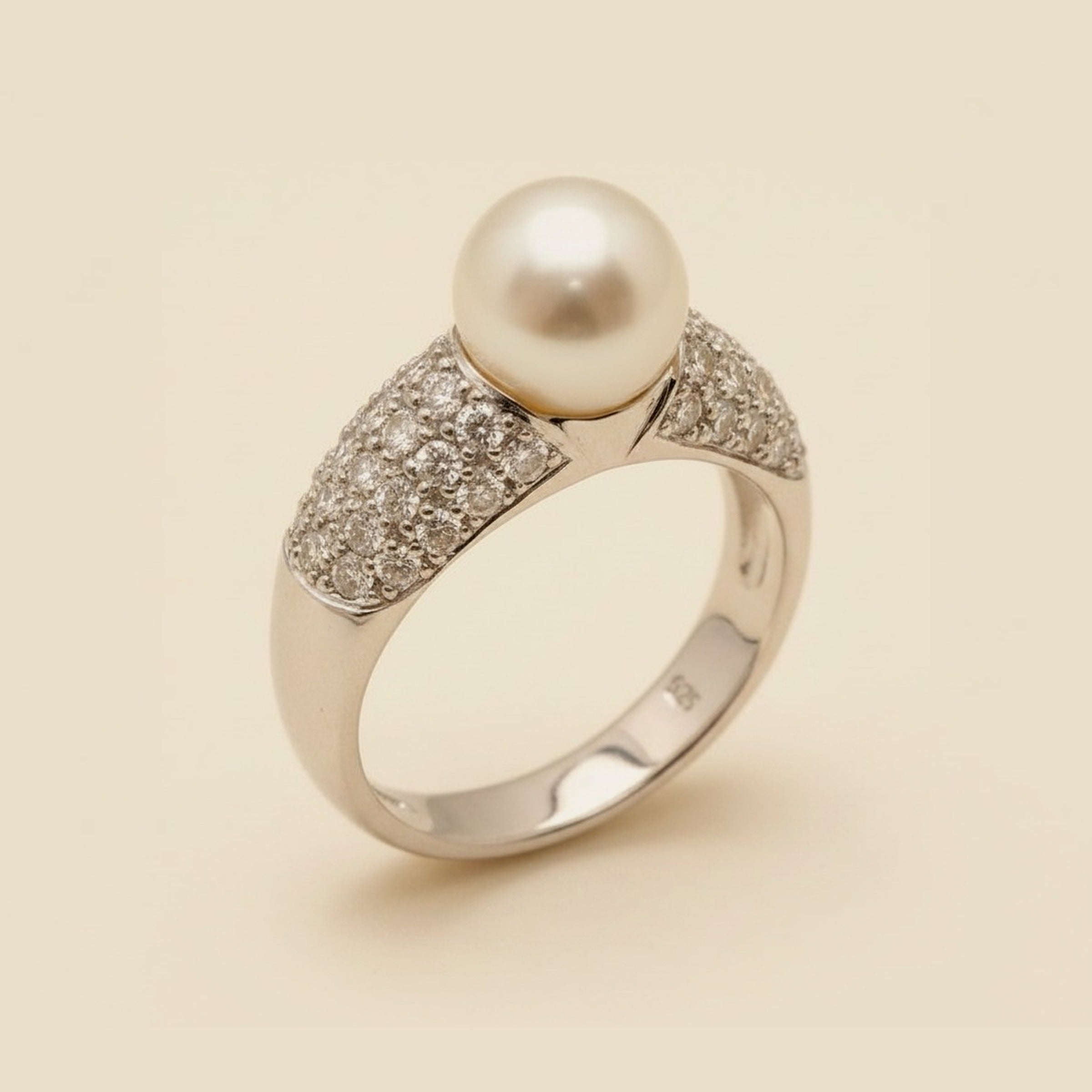 Platinum Pearl and Pave Diamond Ring – Empire Diamond