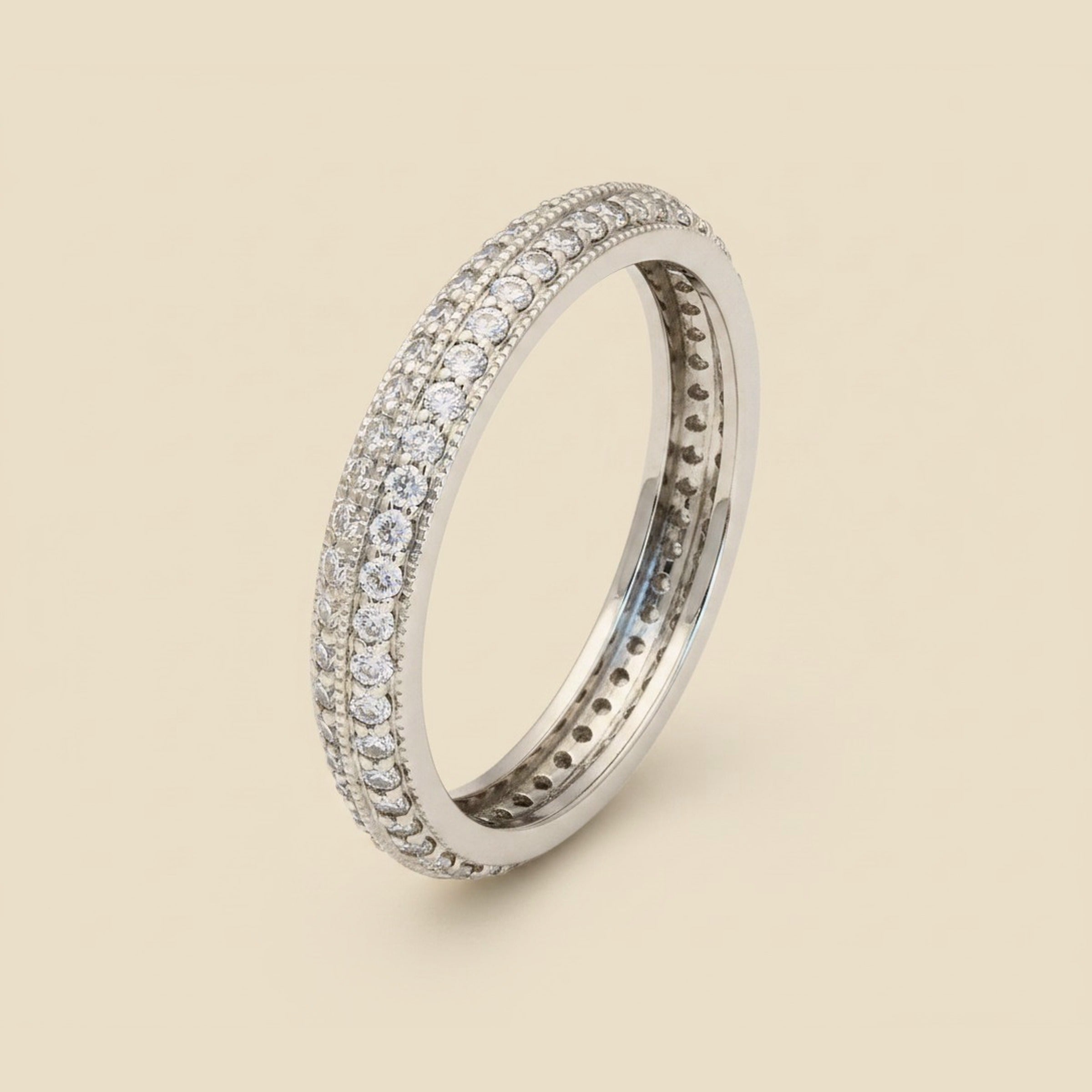Platinum Share Prong Micro Pave Diamond Eternity Band