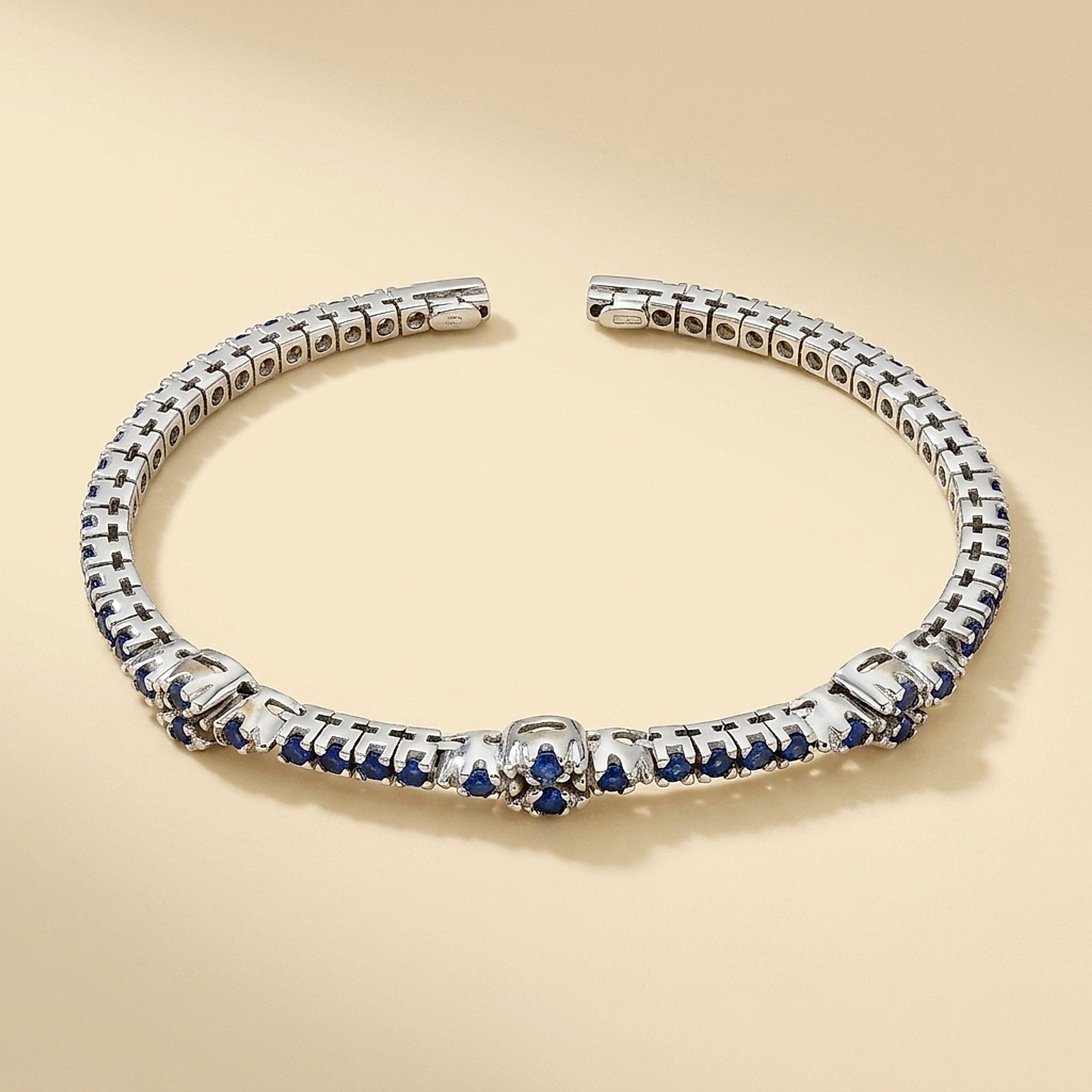 18K White Gold Blue Sapphire Flex Cuff Bangle Bracelet
