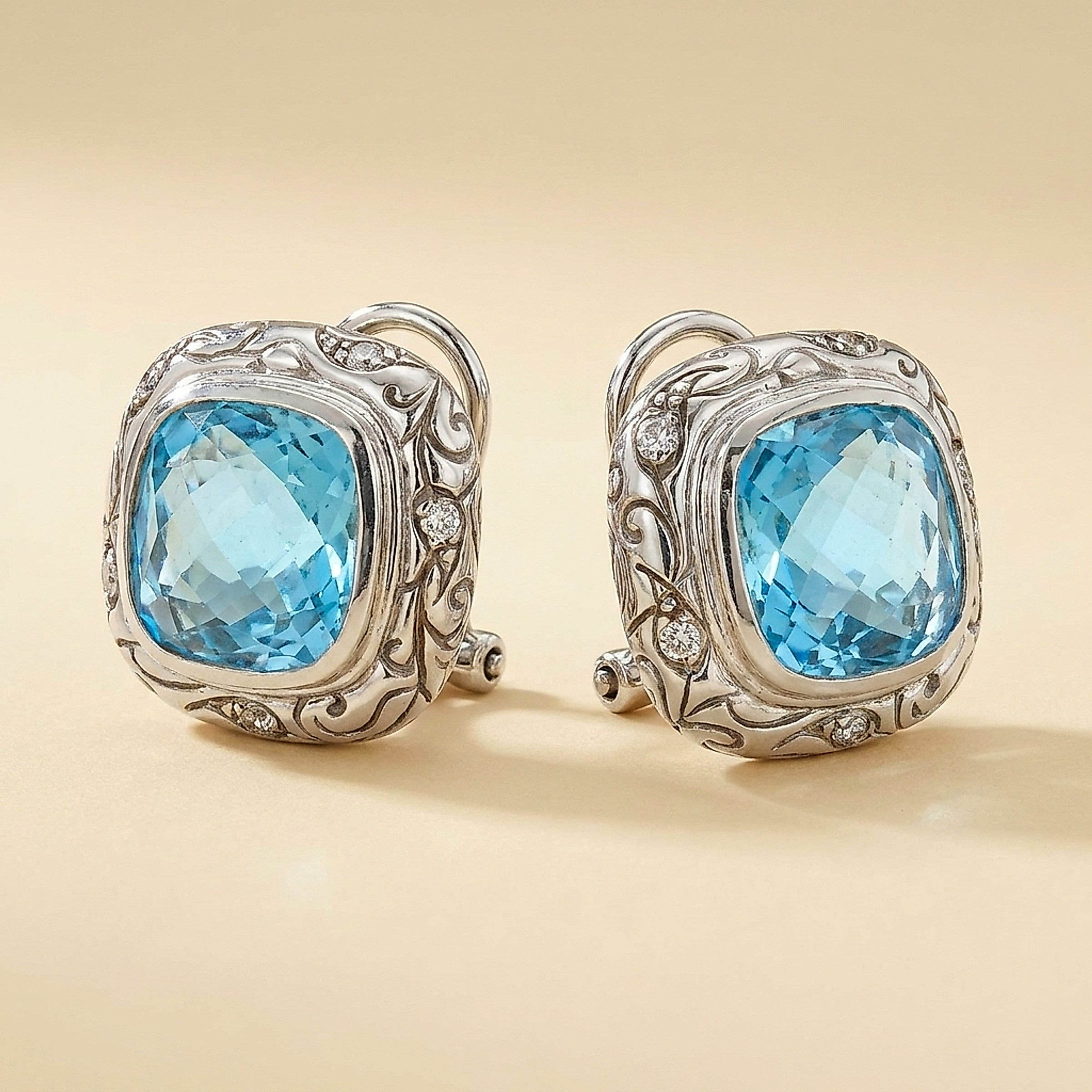Seidengang 18K White Gold Blue Topaz and Diamond Ear Clips
