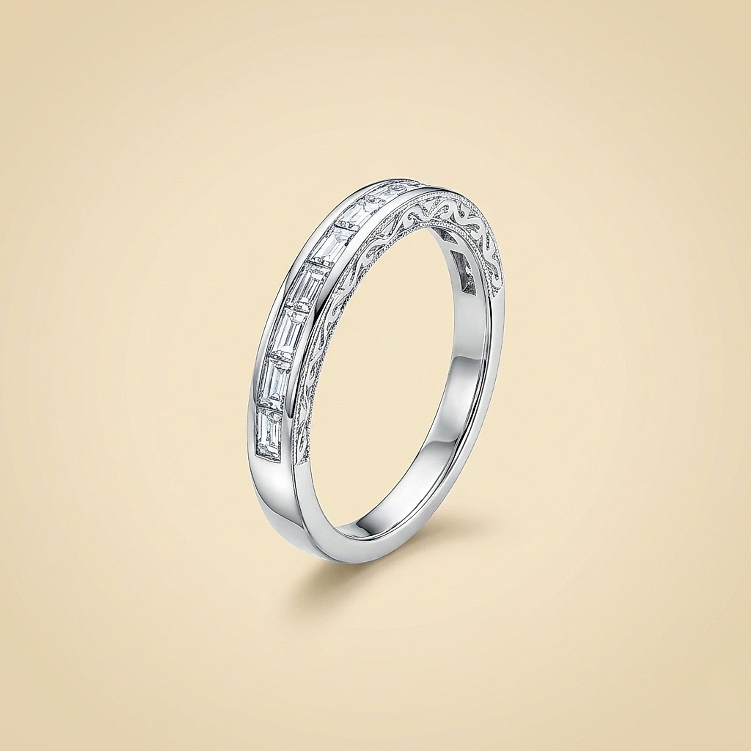 Platinum and Baguette Diamond Band
