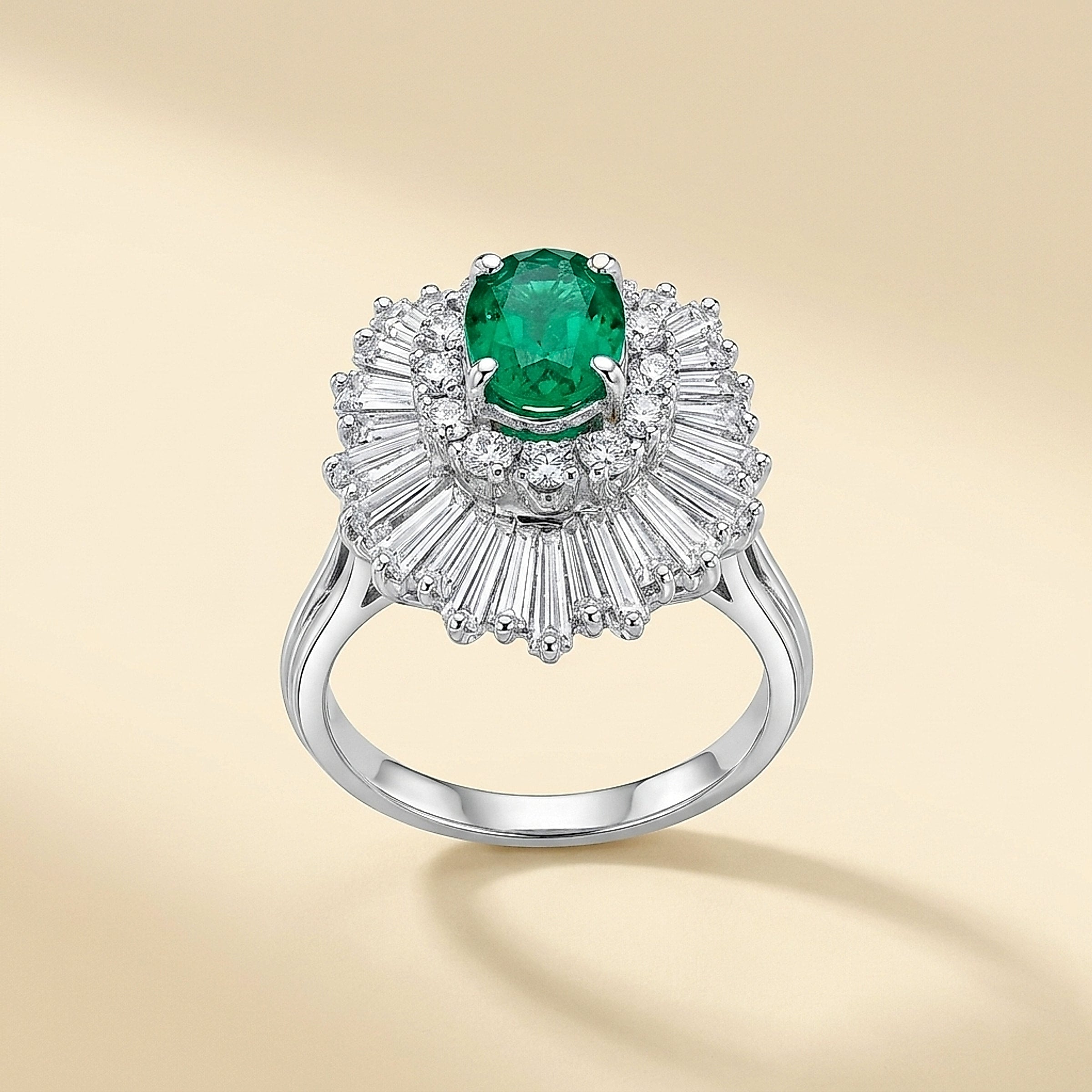 Platinum Emerald and Diamond Ballerina Ring