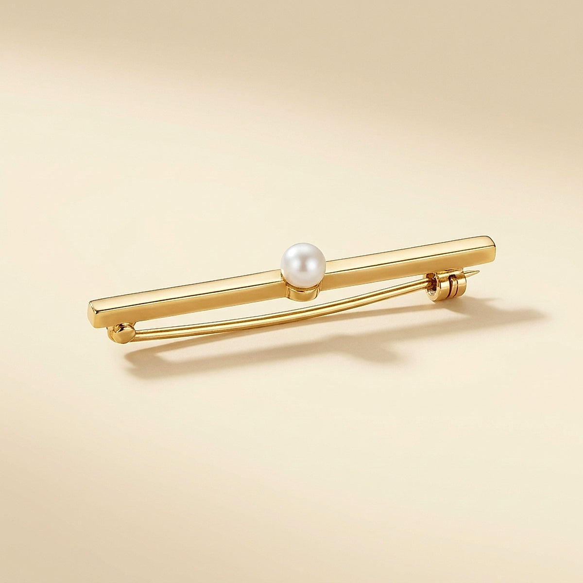 Vintage 18K Yellow Gold and Platinum Natural Pearl Bar Pin