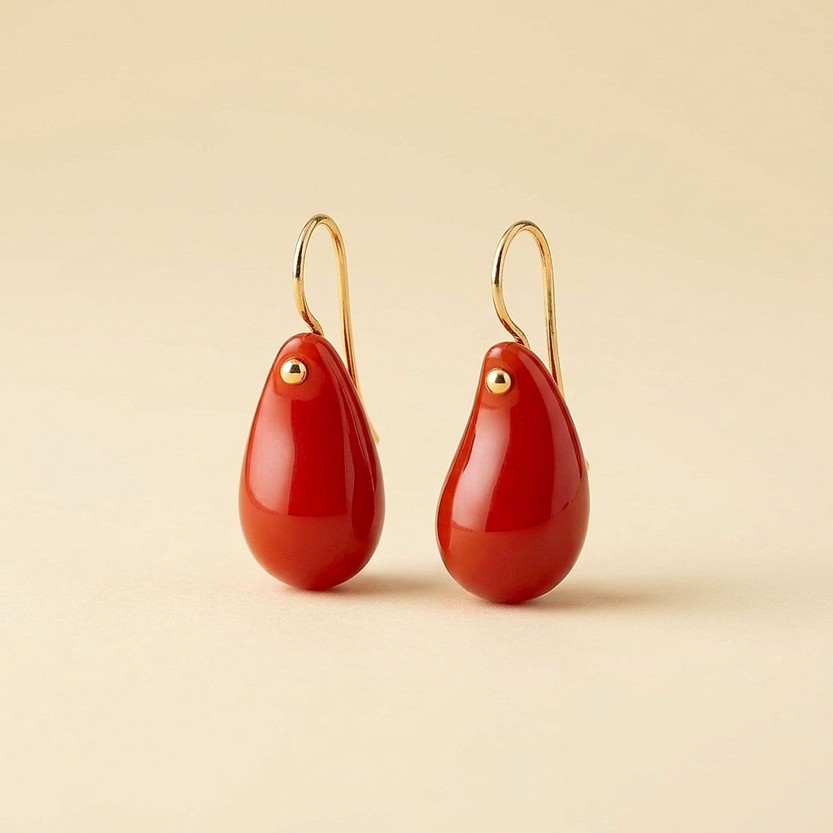 Tiffany & Co. Elsa Peretti 18K Yellow Gold Red Coral Teardrop Earrings