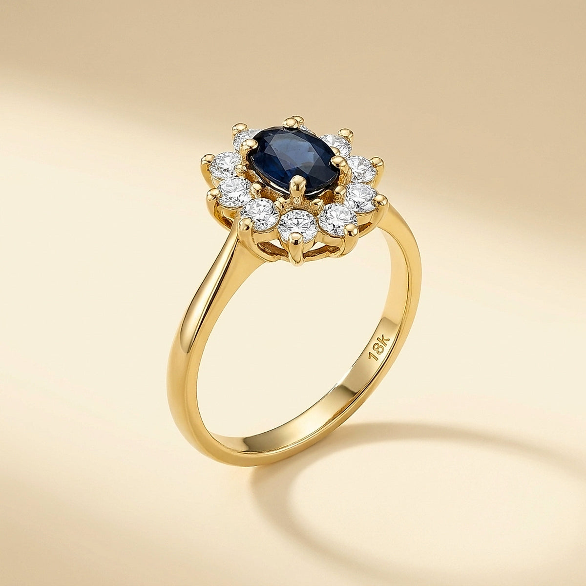 18K Yellow Gold Sapphire and Diamond Cocktail Ring