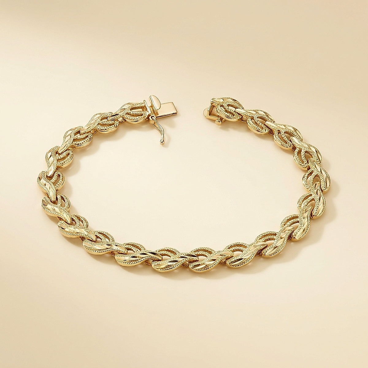 14K Yellow Gold Textured V-Link Bracelet