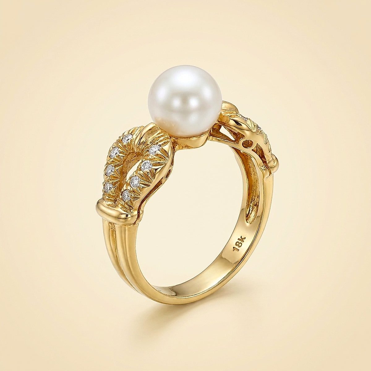 18K Yellow Gold Cultured Pearl and Diamond Cocktail Ring