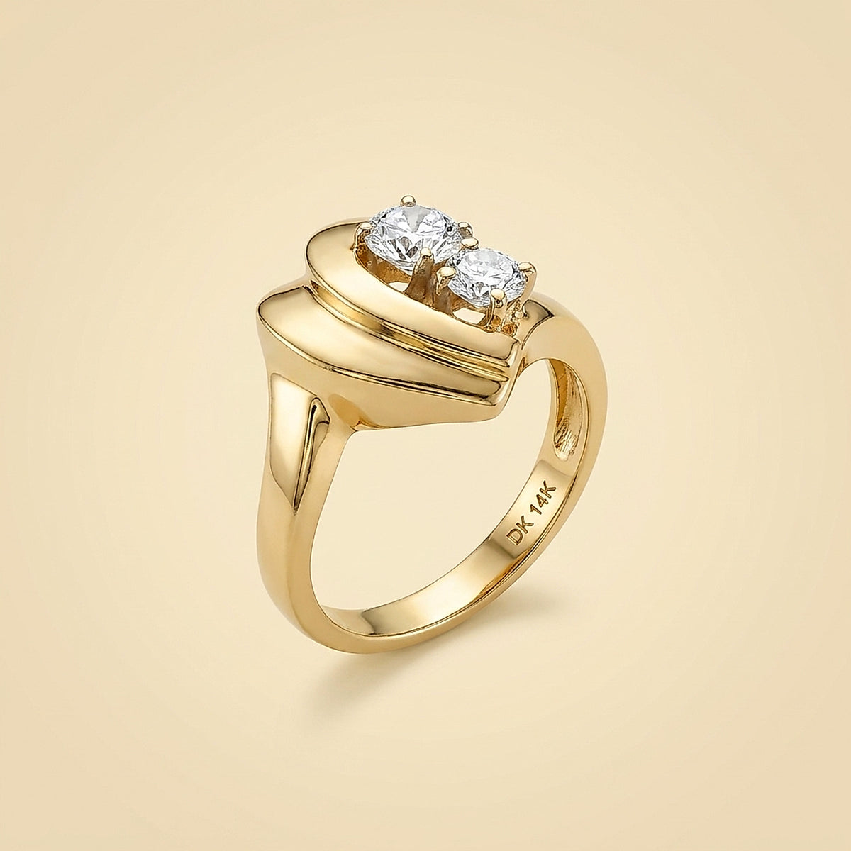 14K Yellow Gold Scrolled Two-Diamond Cocktail Ring