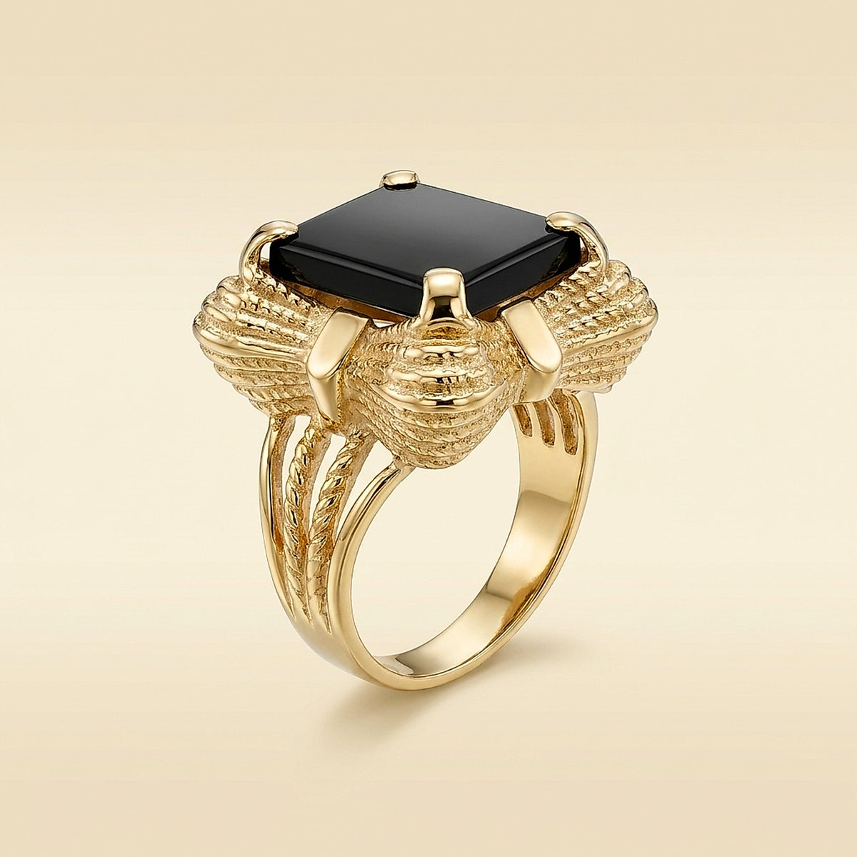 14K Yellow Gold Rectangular Onyx Ring