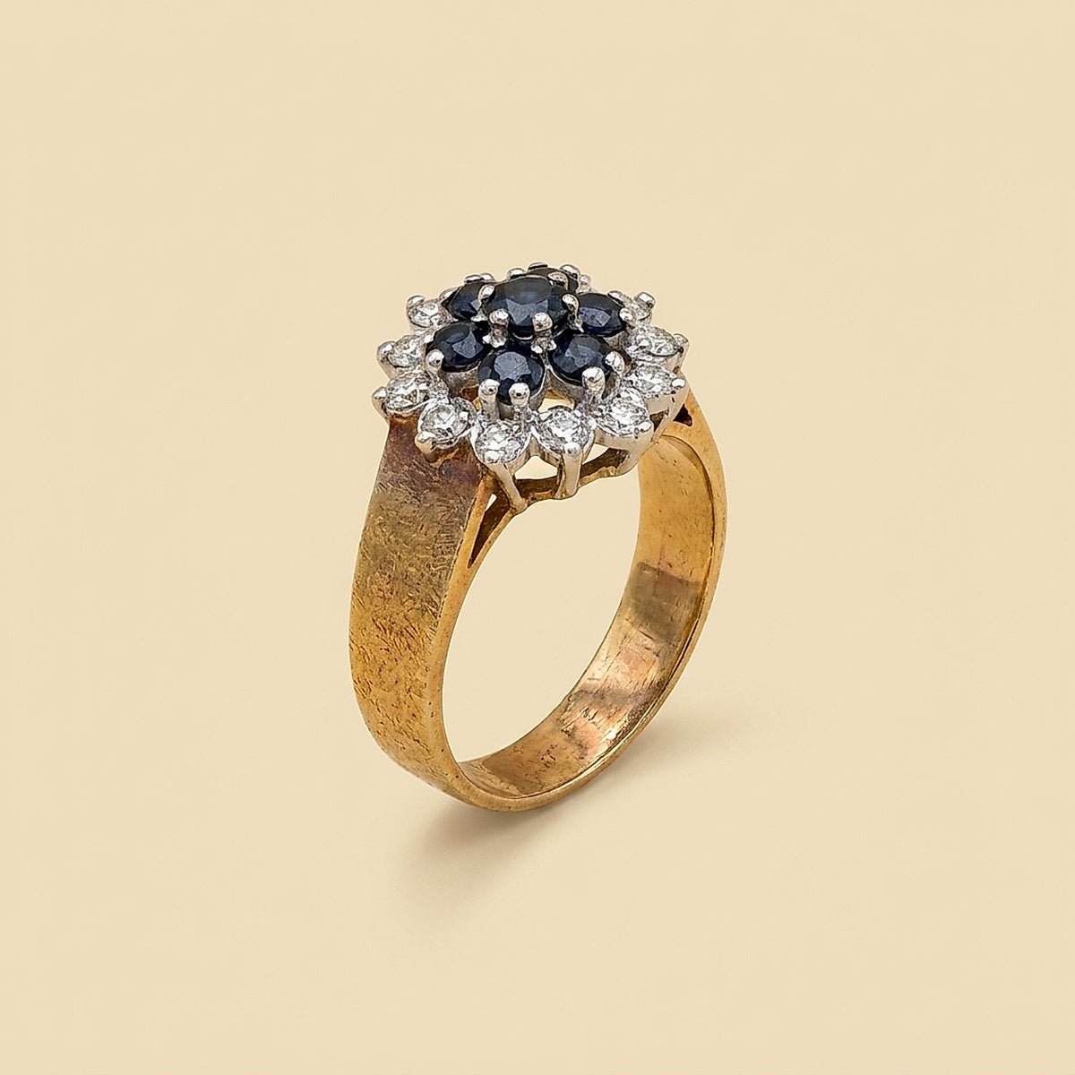 Yellow Gold Sapphire and Diamond Cluster Ring