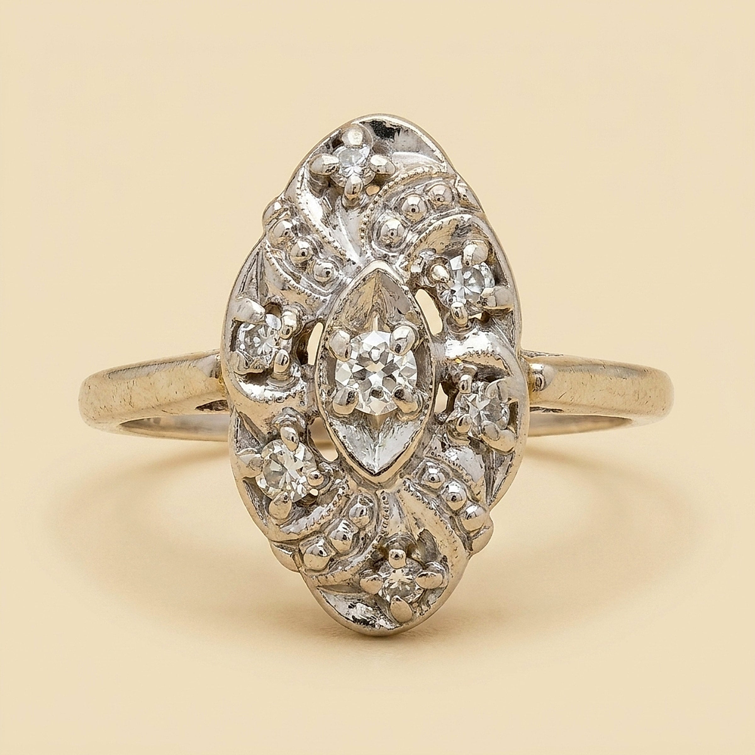 14K White Gold Diamond Dinner Ring