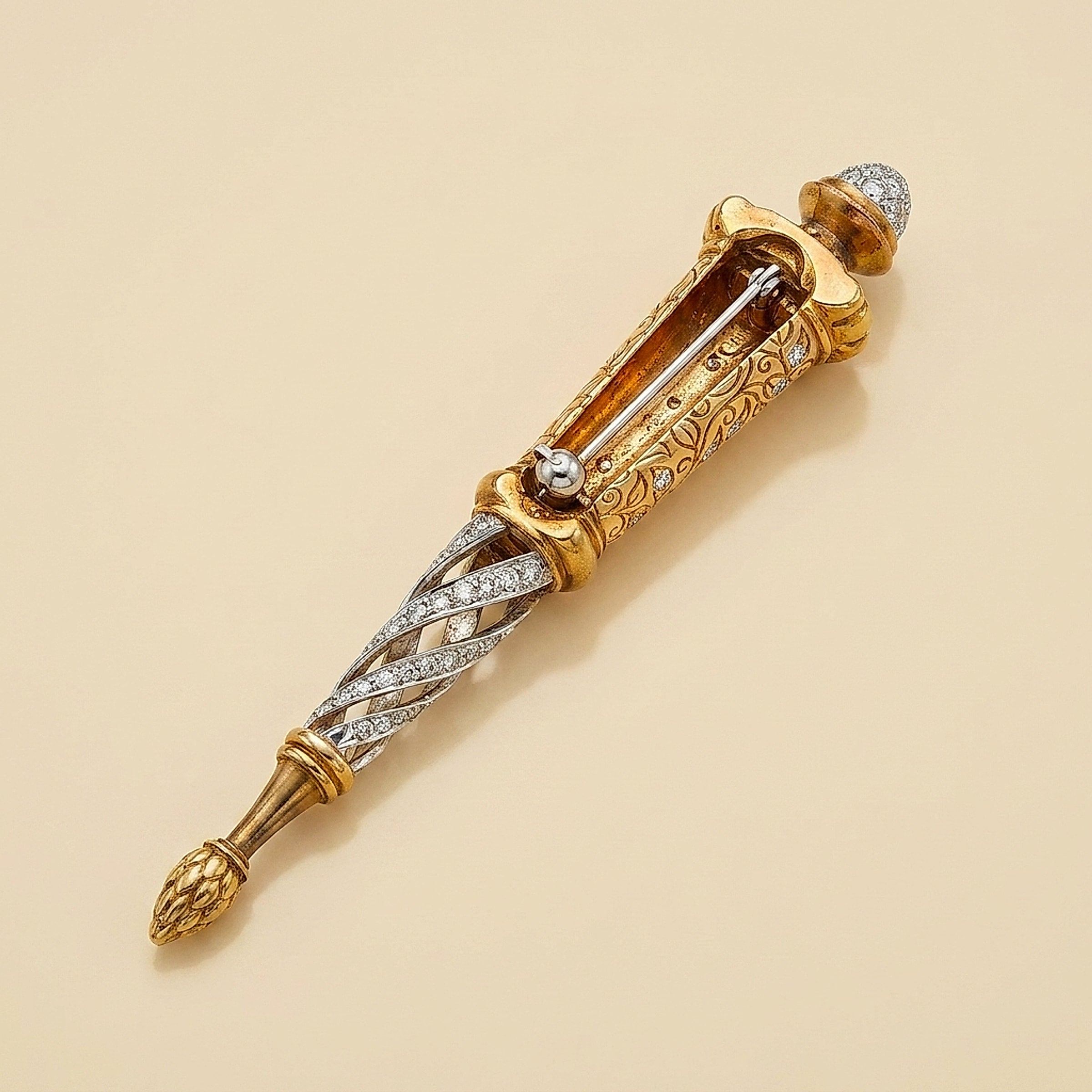 Seidengang Two-Tone 18K Gold Diamond Acorn & Floral Scroll Brooch