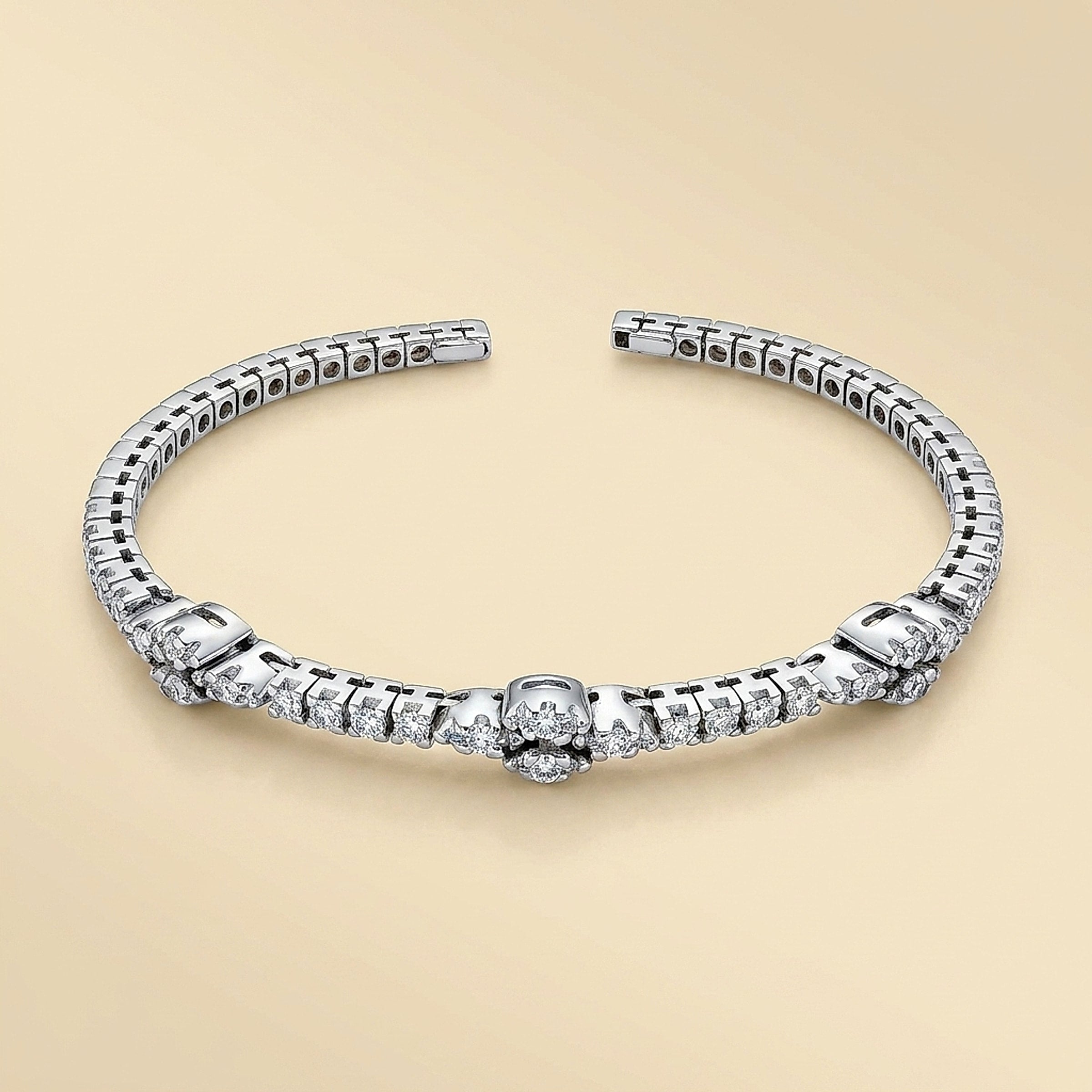 18K White Gold Diamond Flex Cuff Bangle Bracelet