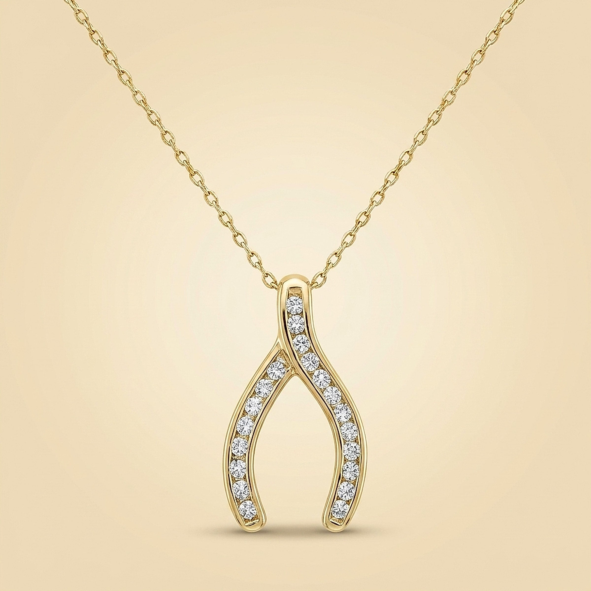 14K Yellow Gold Diamond Horseshoe Pendant Necklace