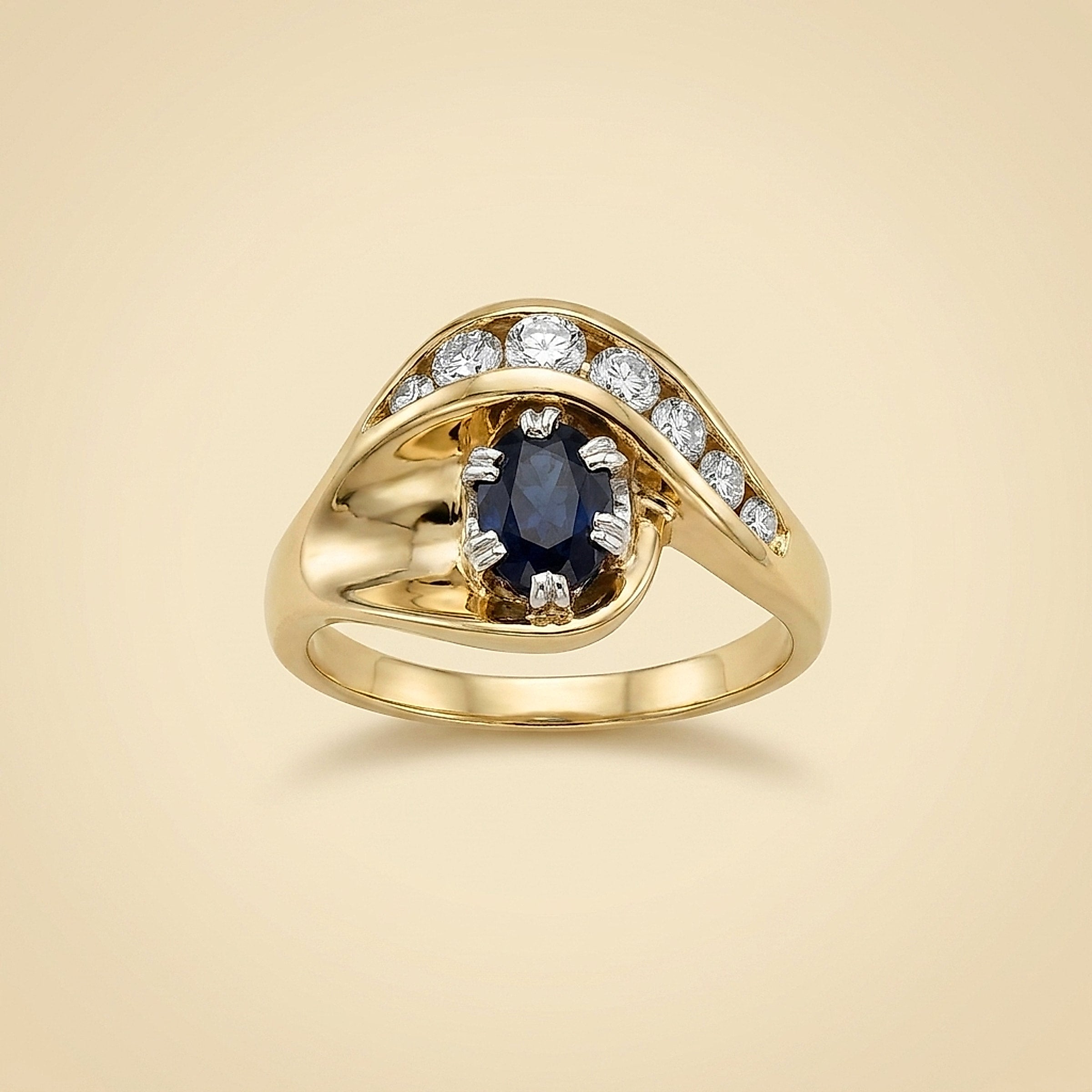 18K Gold Kashmir Sapphire and Diamond Cocktail Ring, ca. 1960s