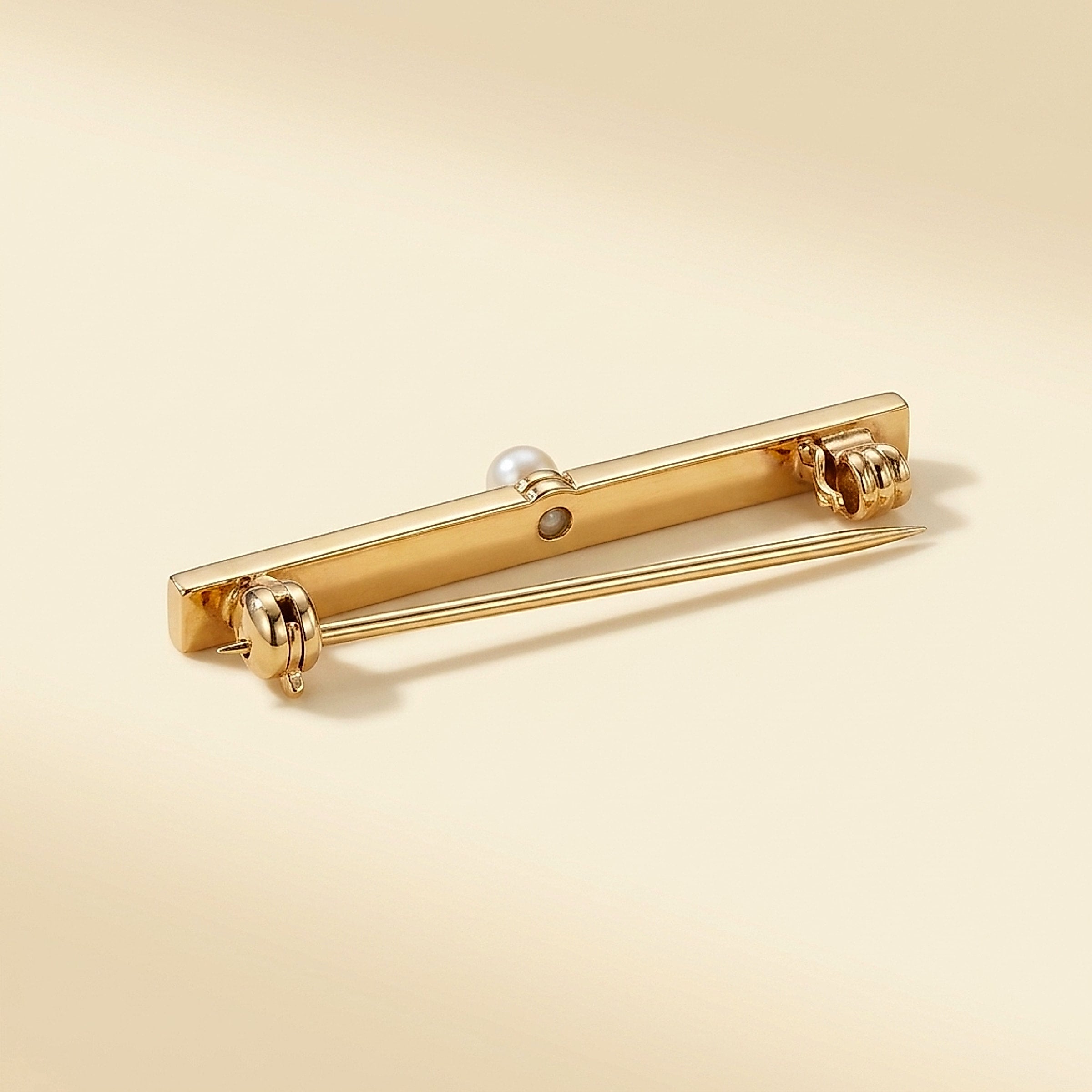 Vintage 18K Yellow Gold and Platinum Natural Pearl Bar Pin