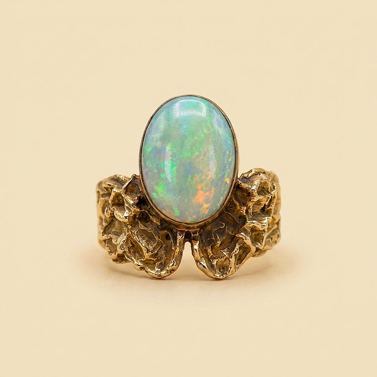 14K Yellow Gold Opal Nugget Tiara Ring