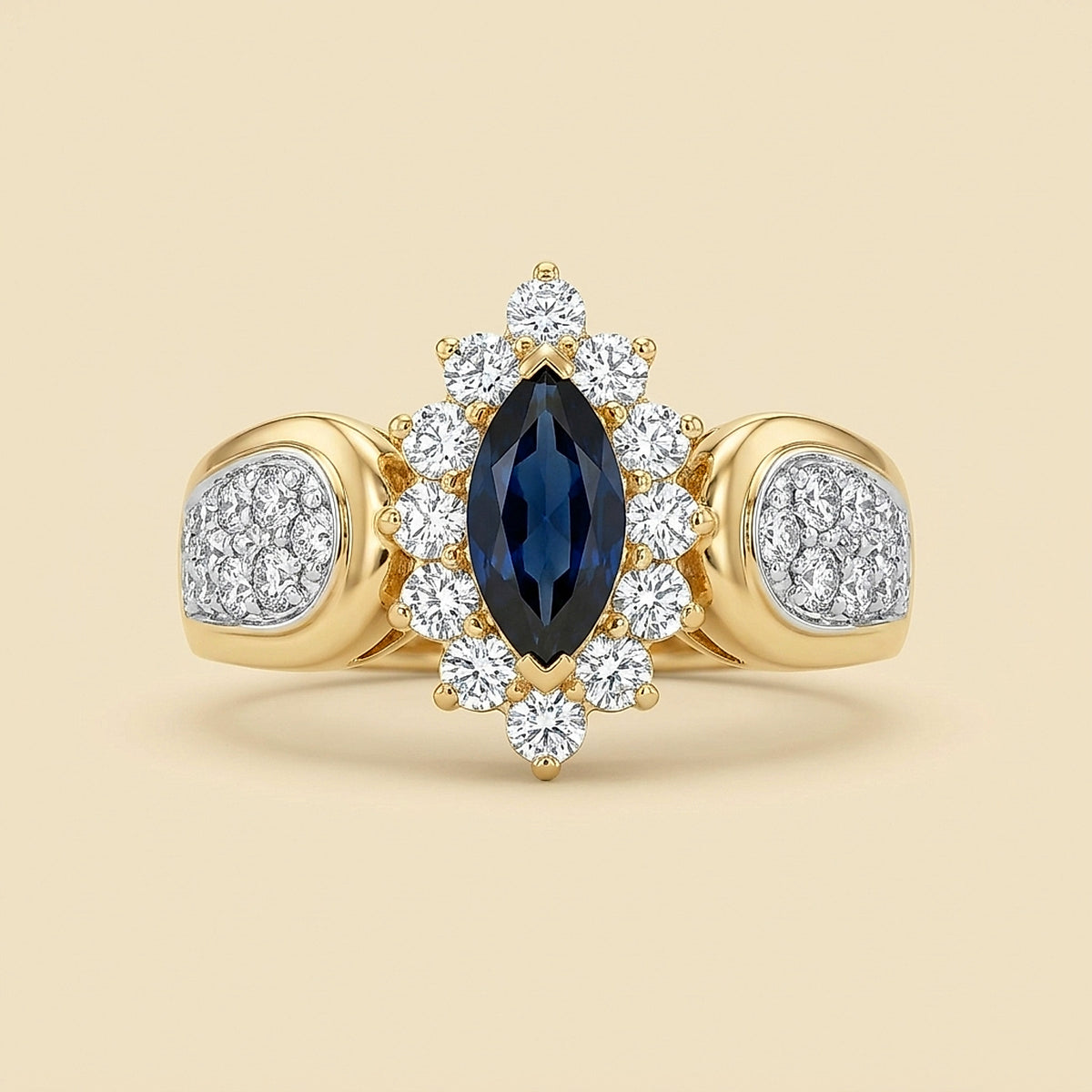 14K Yellow Gold Sapphire and Diamond Cocktail Ring