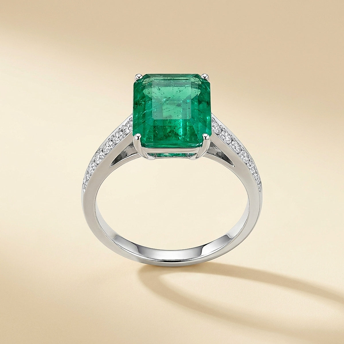 14K White Gold Emerald and Diamond Ring