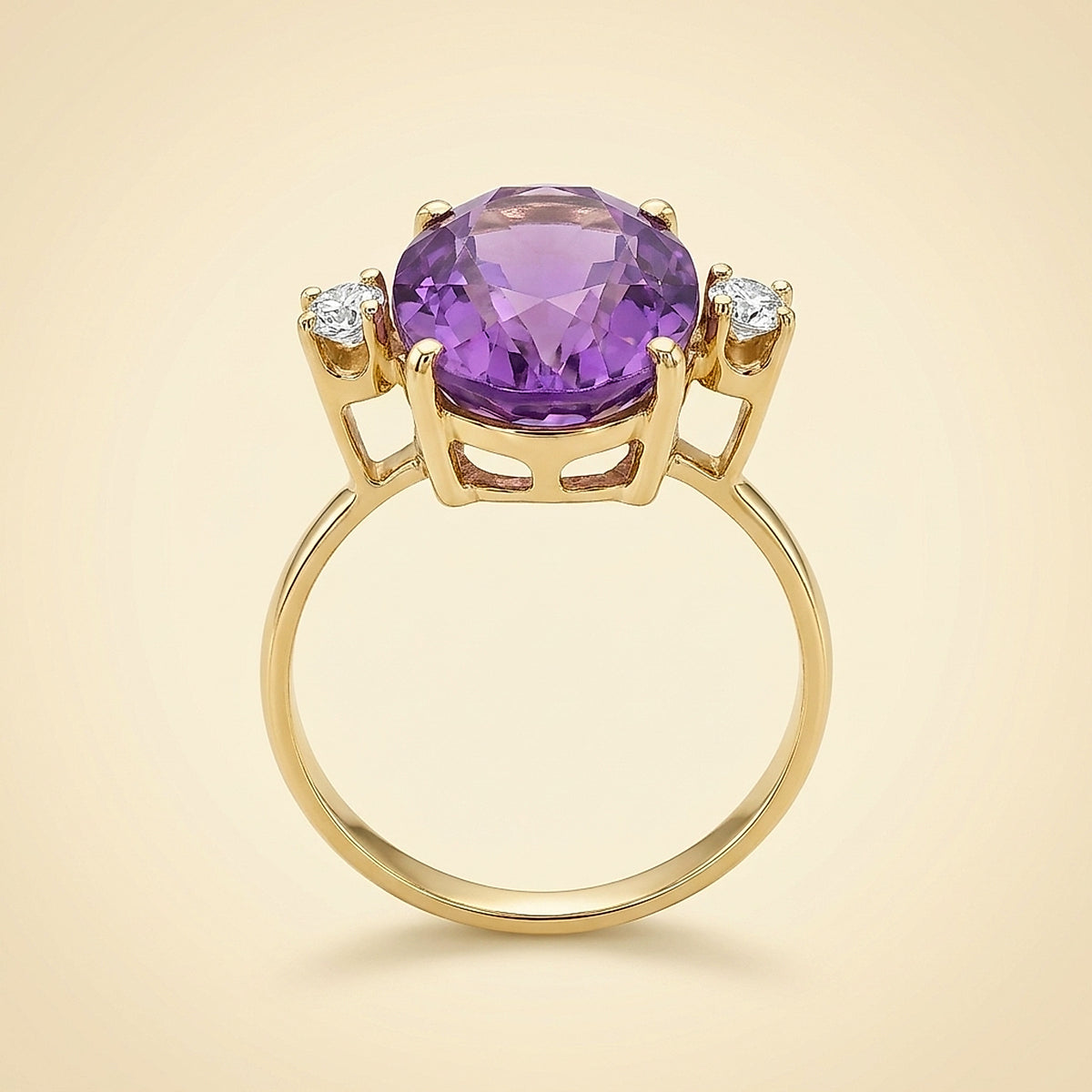 14K Yellow Gold Amethyst and Diamond Ring