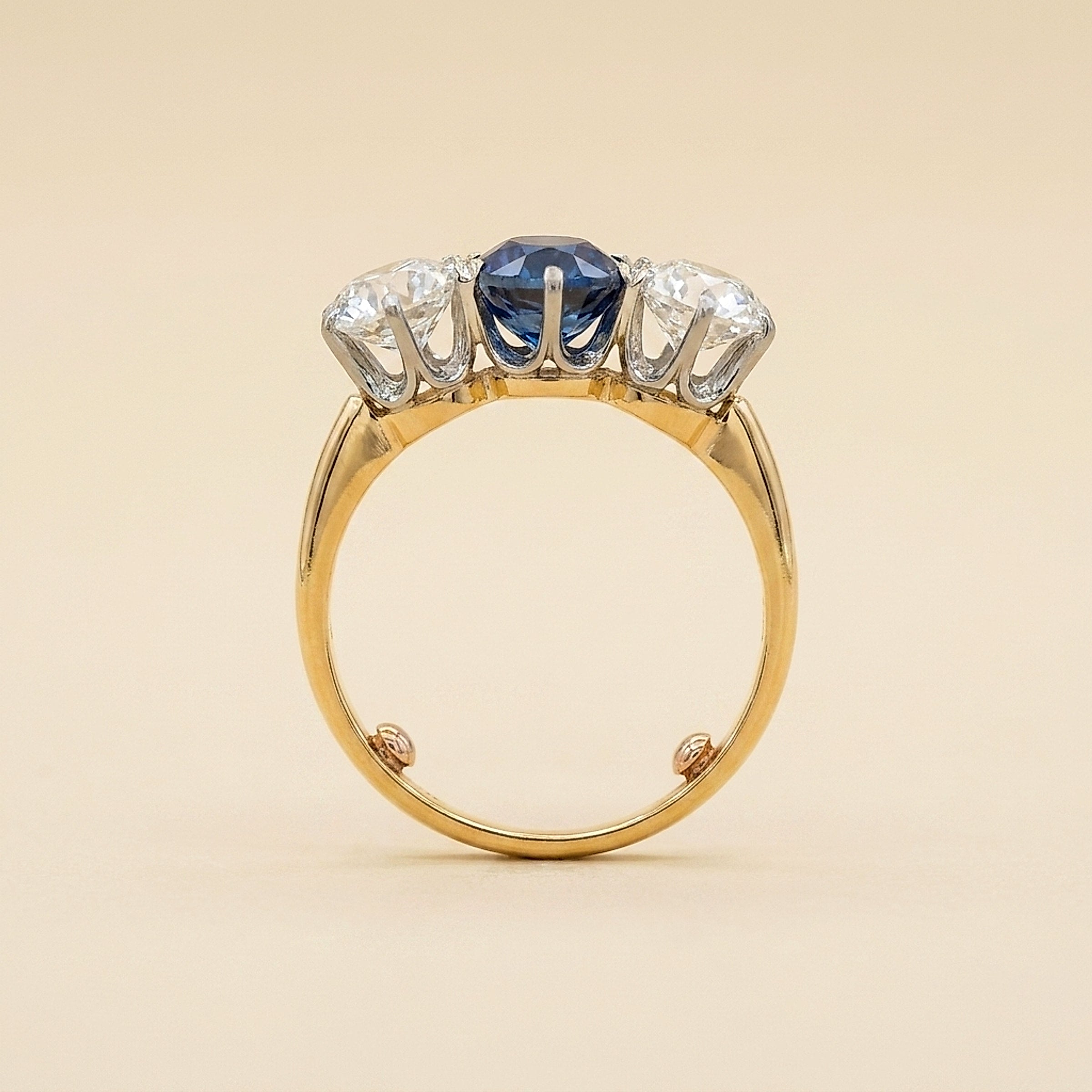 Natural Unheated Sapphire and Diamond Three-Stone Ring