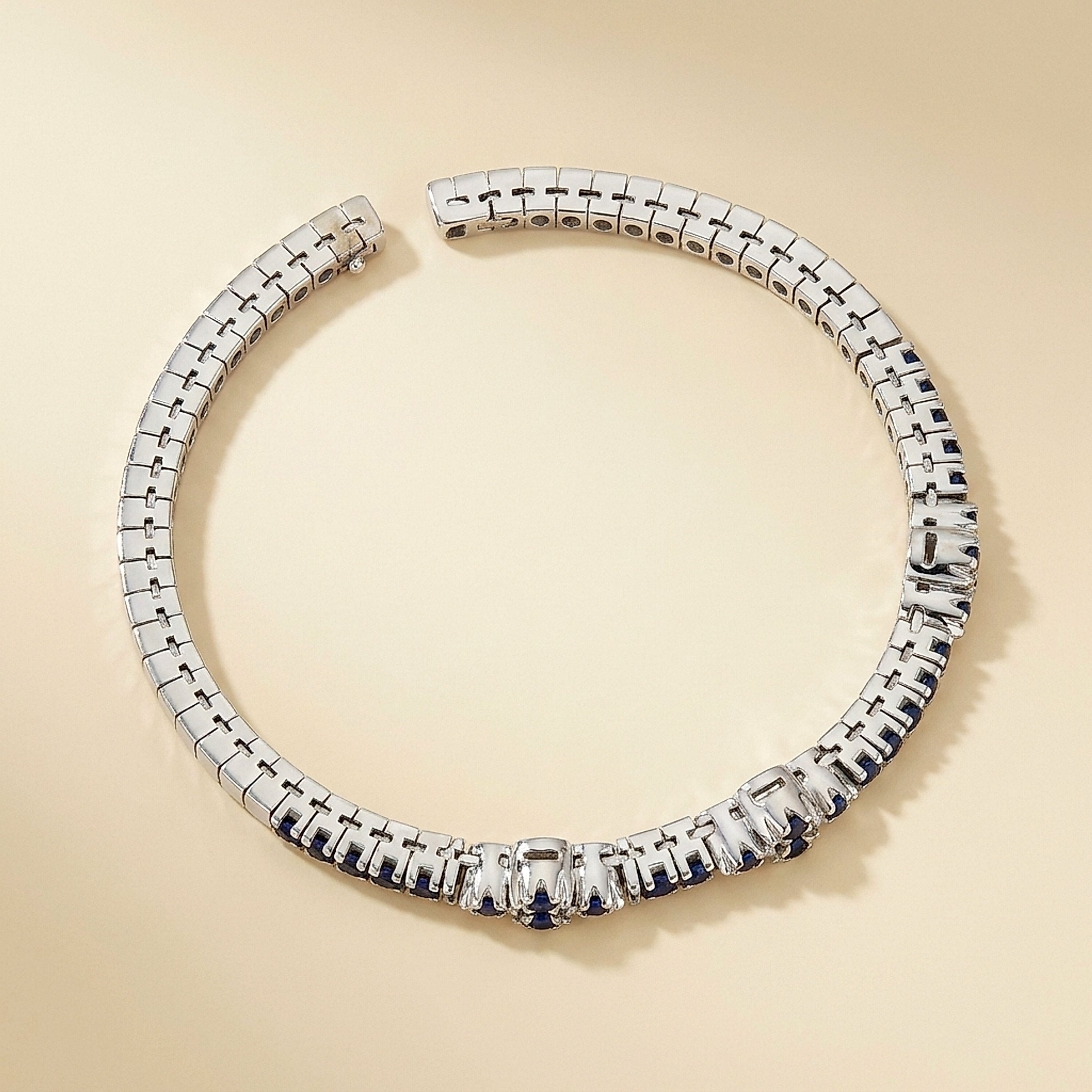 18K White Gold Blue Sapphire Flex Cuff Bangle Bracelet