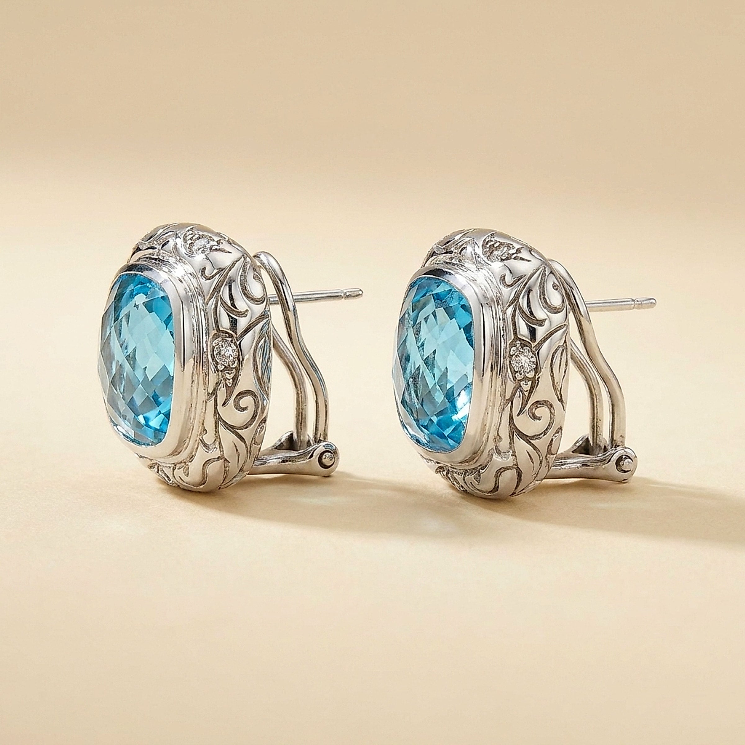 Seidengang 18K White Gold Blue Topaz and Diamond Ear Clips