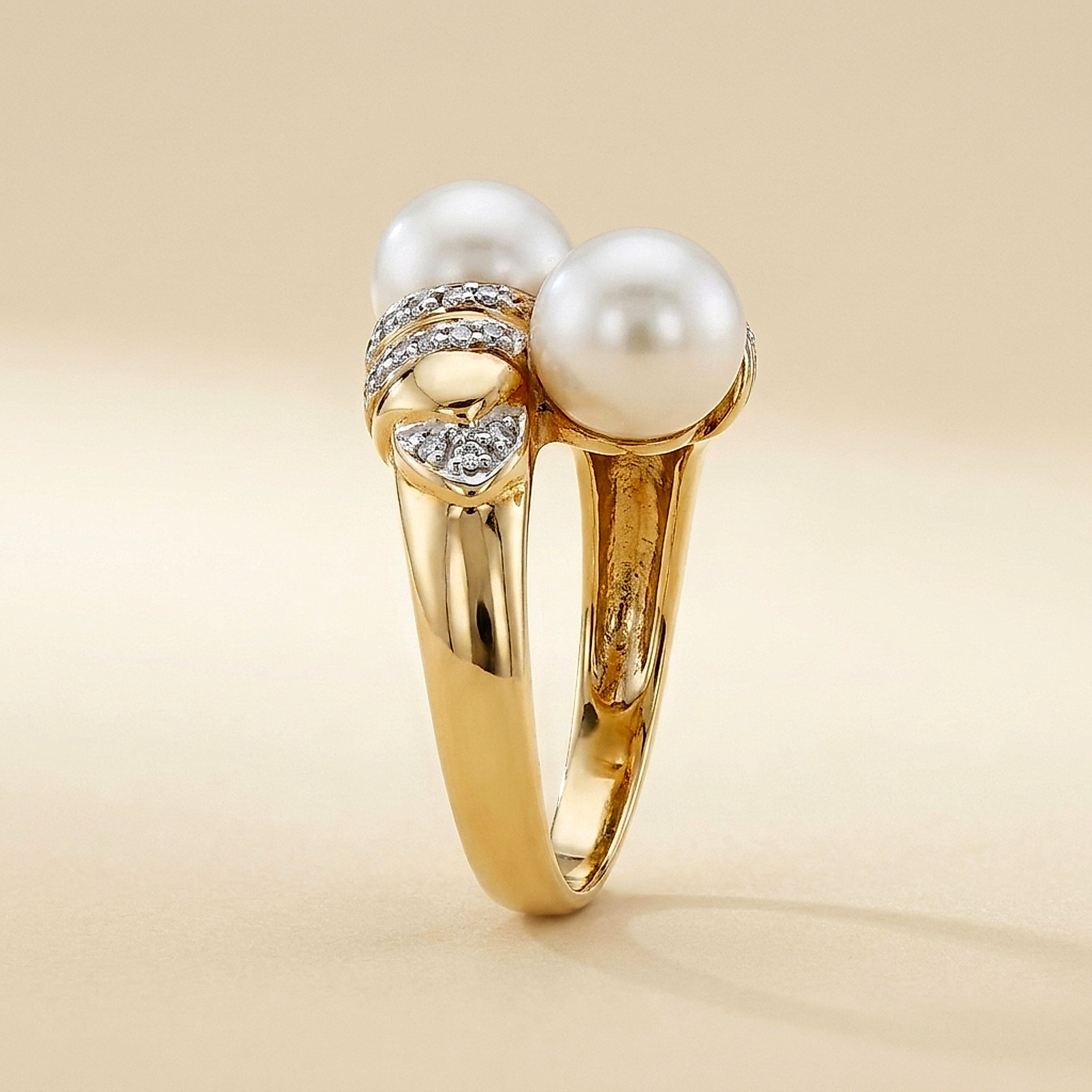 14K Yellow Gold Pearl & Diamond Bypass Ring