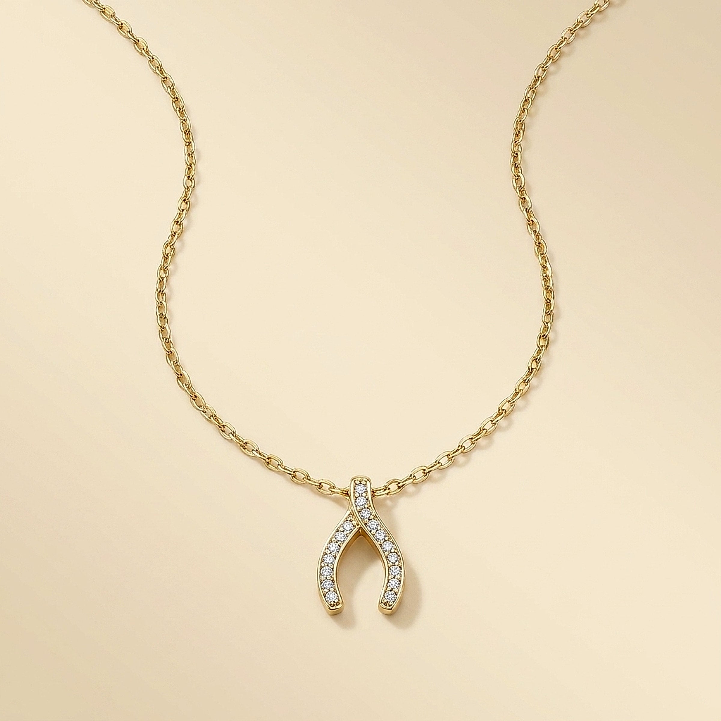 14K Yellow Gold Diamond Horseshoe Pendant Necklace
