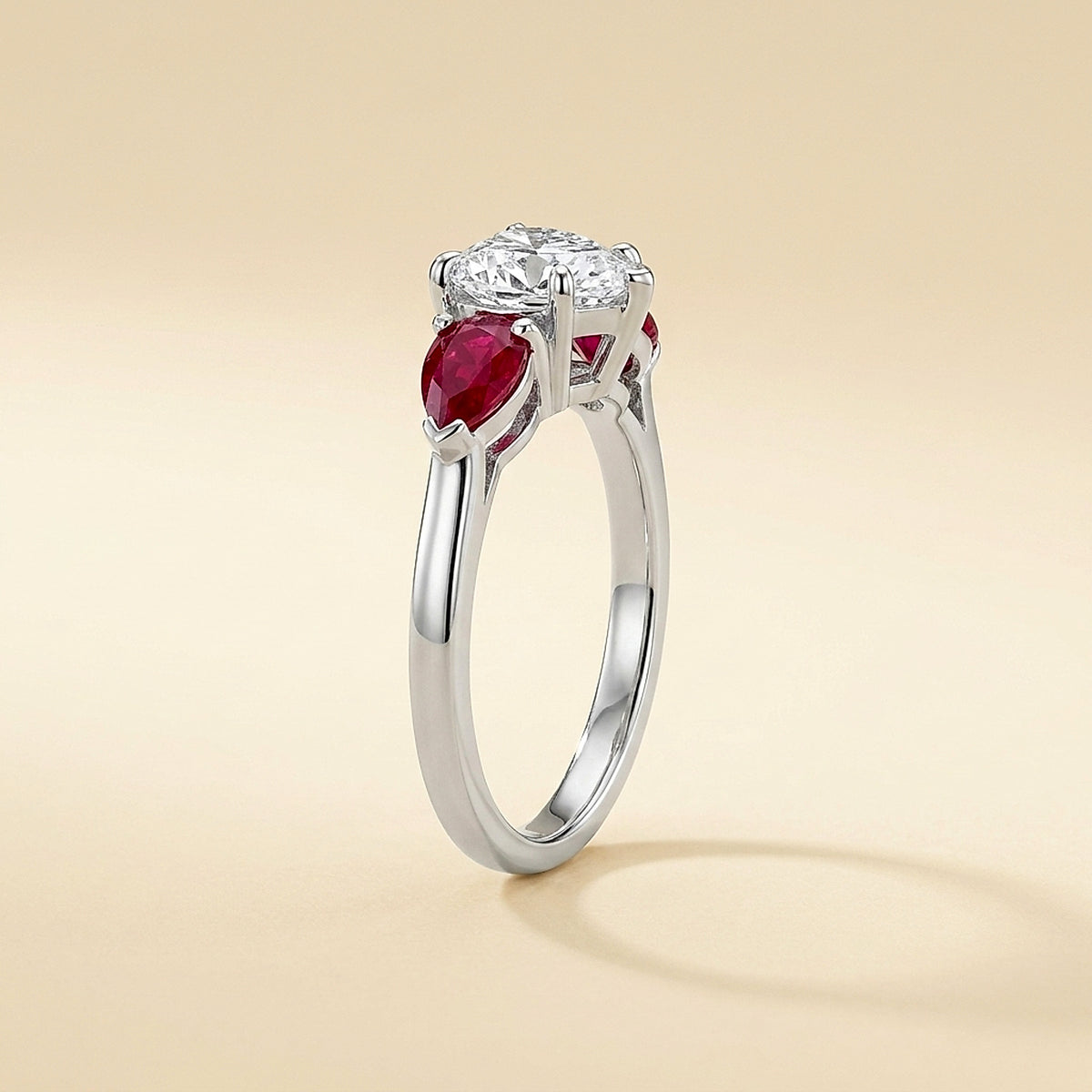 Handmade Platinum Heart Diamond and Ruby Ring