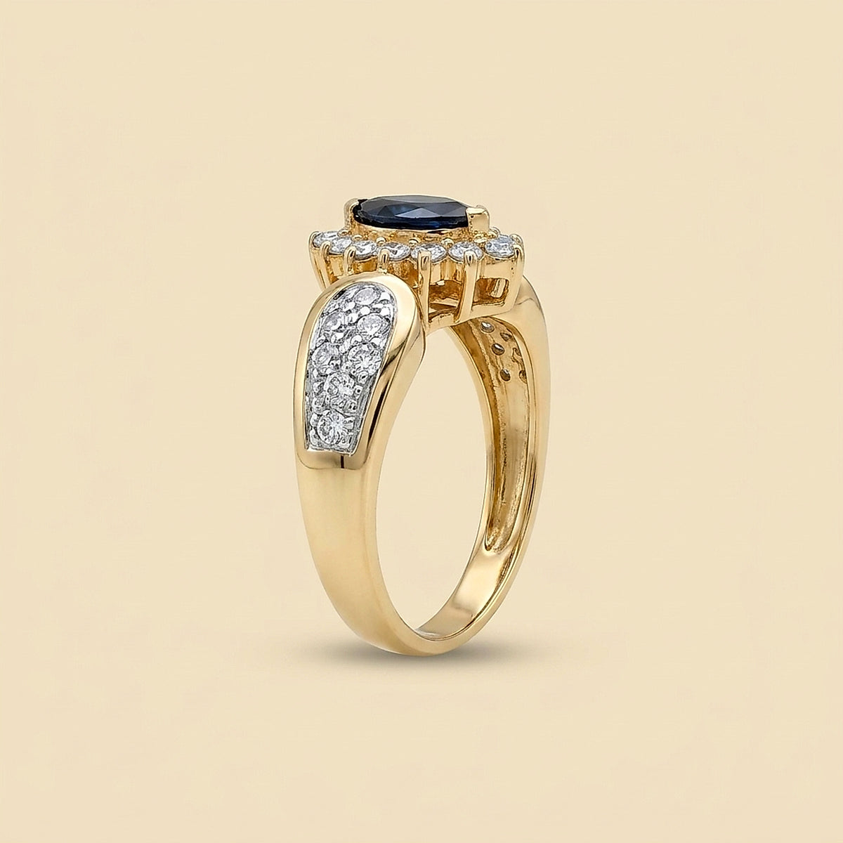 14K Yellow Gold Sapphire and Diamond Cocktail Ring