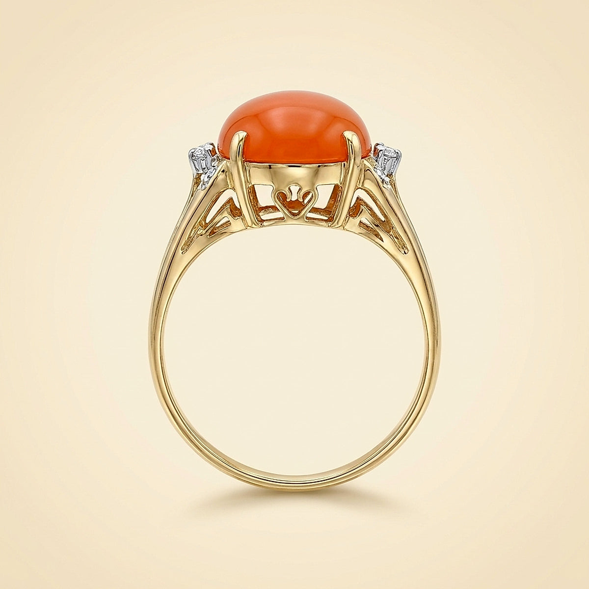 14K Yellow Gold Carnelian and Diamond Cocktail Ring