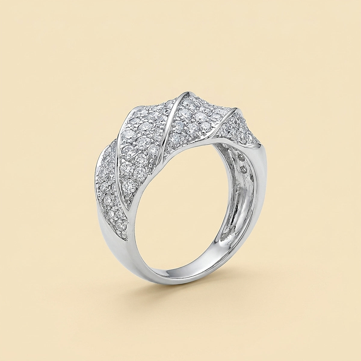 14K White Gold Sectional Diamond Cluster Ring