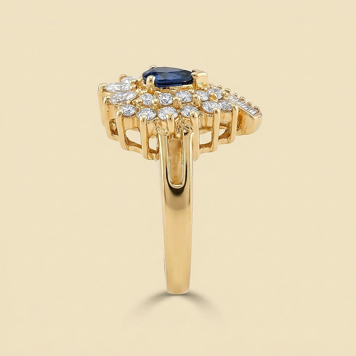 14K Yellow Gold Sapphire and Diamond Cocktail Ring