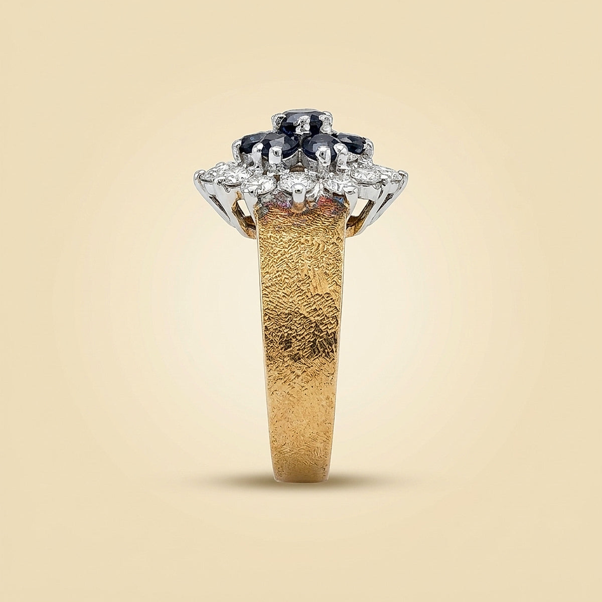 18k Yellow-Rose Gold Sapphire and Diamond Cluster Ring