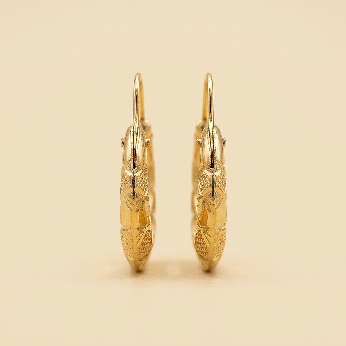 18K Yellow Gold Textured Crescent Hoop Earrings